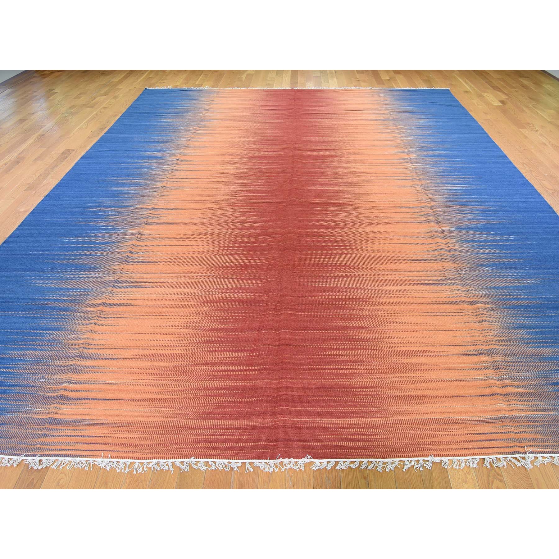 10'1"x14'5" Hand Woven Durie Kilim Pure Wool Gradient Design Oriental Rug 