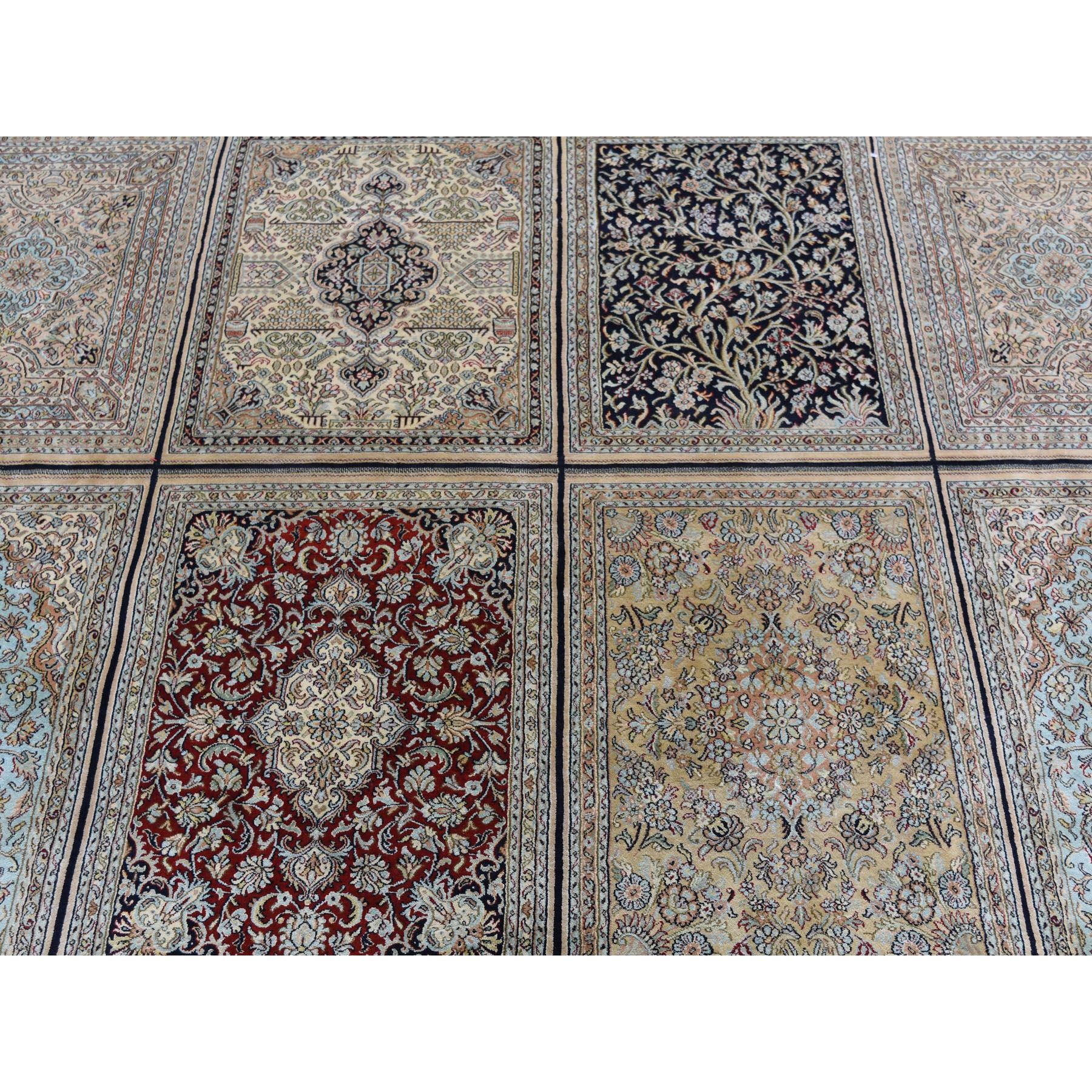 12'x17'4" Kashmir Pure Silk 576 KPSI Panel Design Mansion Size Hand Woven Oriental Rug 