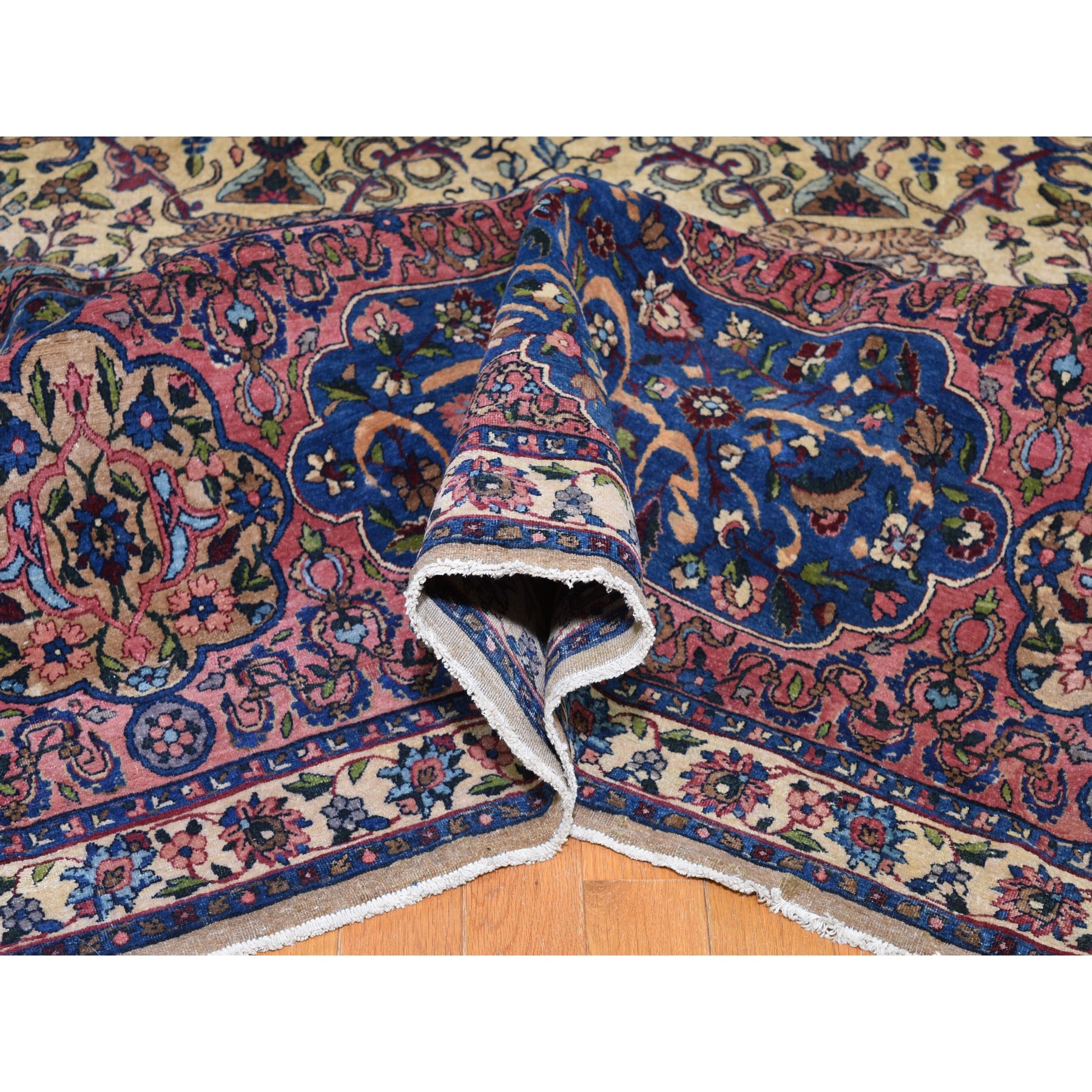 13'9"x19'10" Antique Persian Kerman with Poetry and Animals Oversize Oriental Rug 