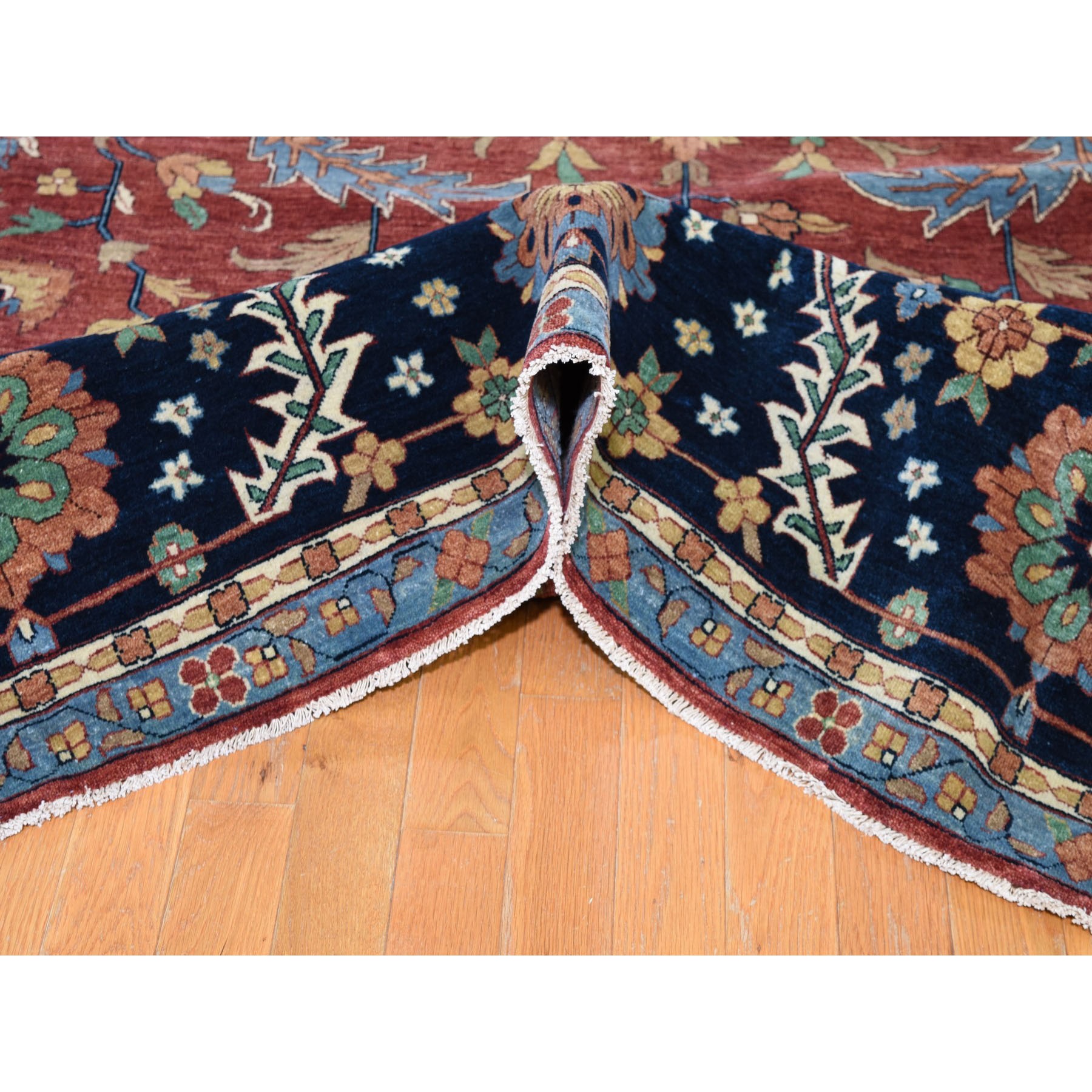 12'x17'9" Oversize Hand Woven Antiqued Heriz Re-creation Pure Wool Oriental Rug 
