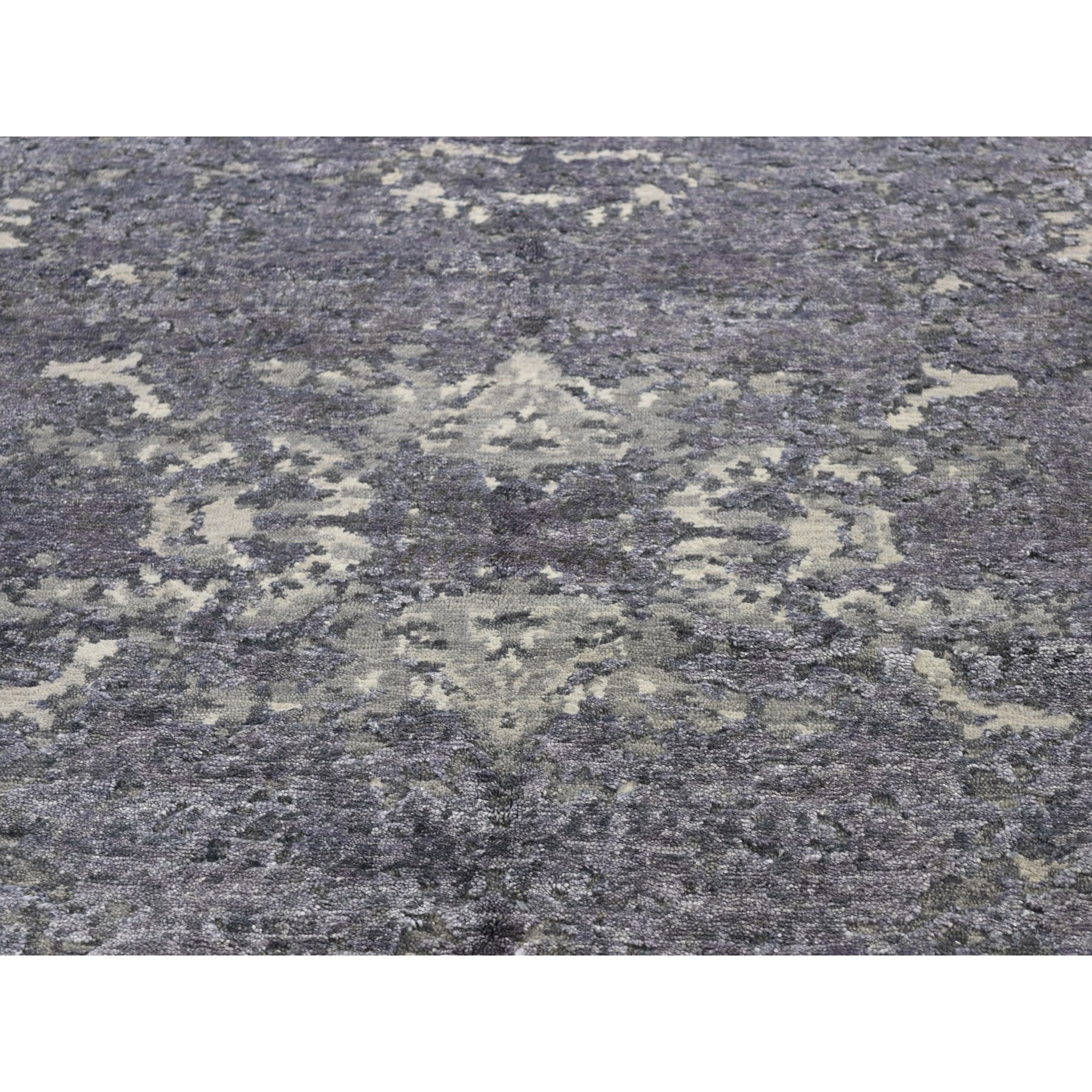 8'x9'9" Wool And Silk Abstract Tone-On-Tone Gray Hand Woven Oriental Rug 