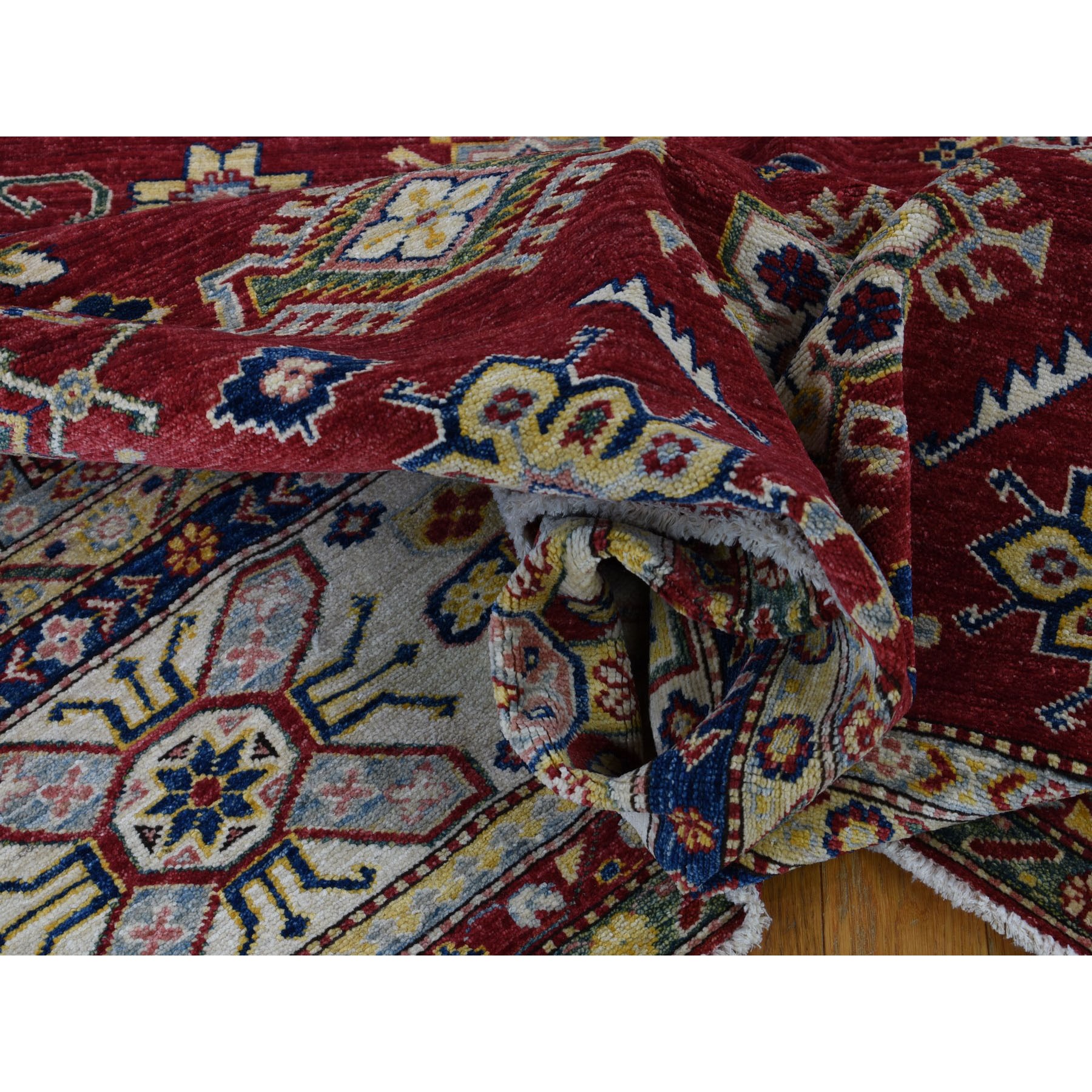 9'x12' Red Super Kazak Geometric Design Pure Wool Hand Woven Oriental Rug 