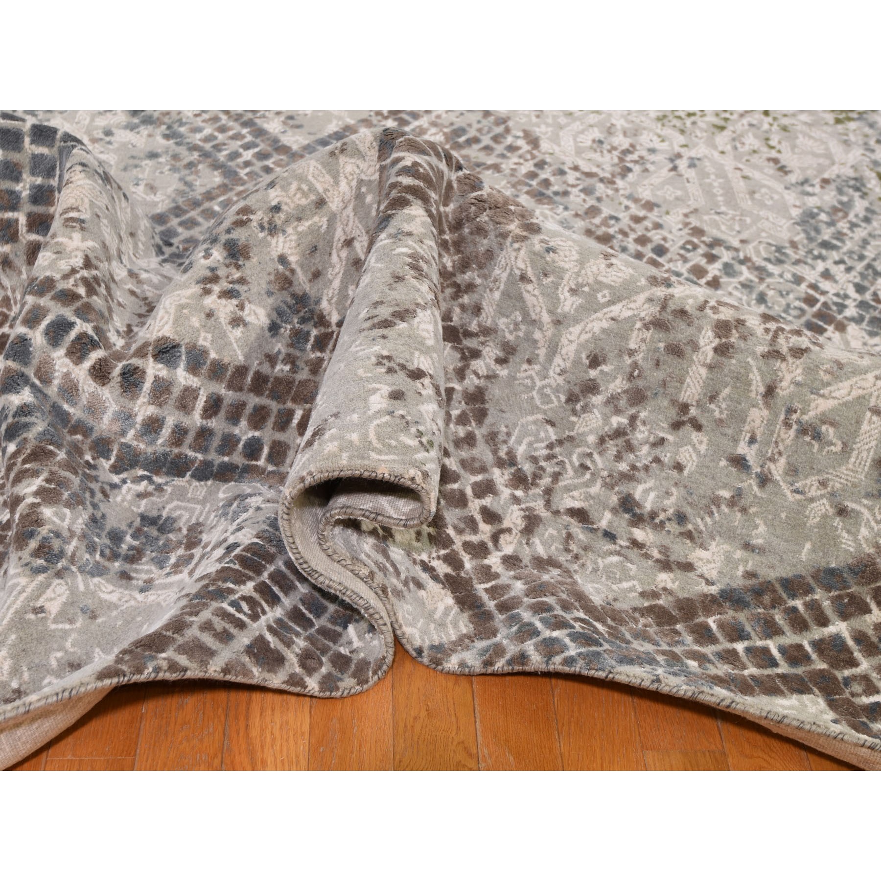 12'3"x15'3" Oversized TRELLIS MOSAIC DESIGN With Pure Silk Hand Woven Oriental Rug 
