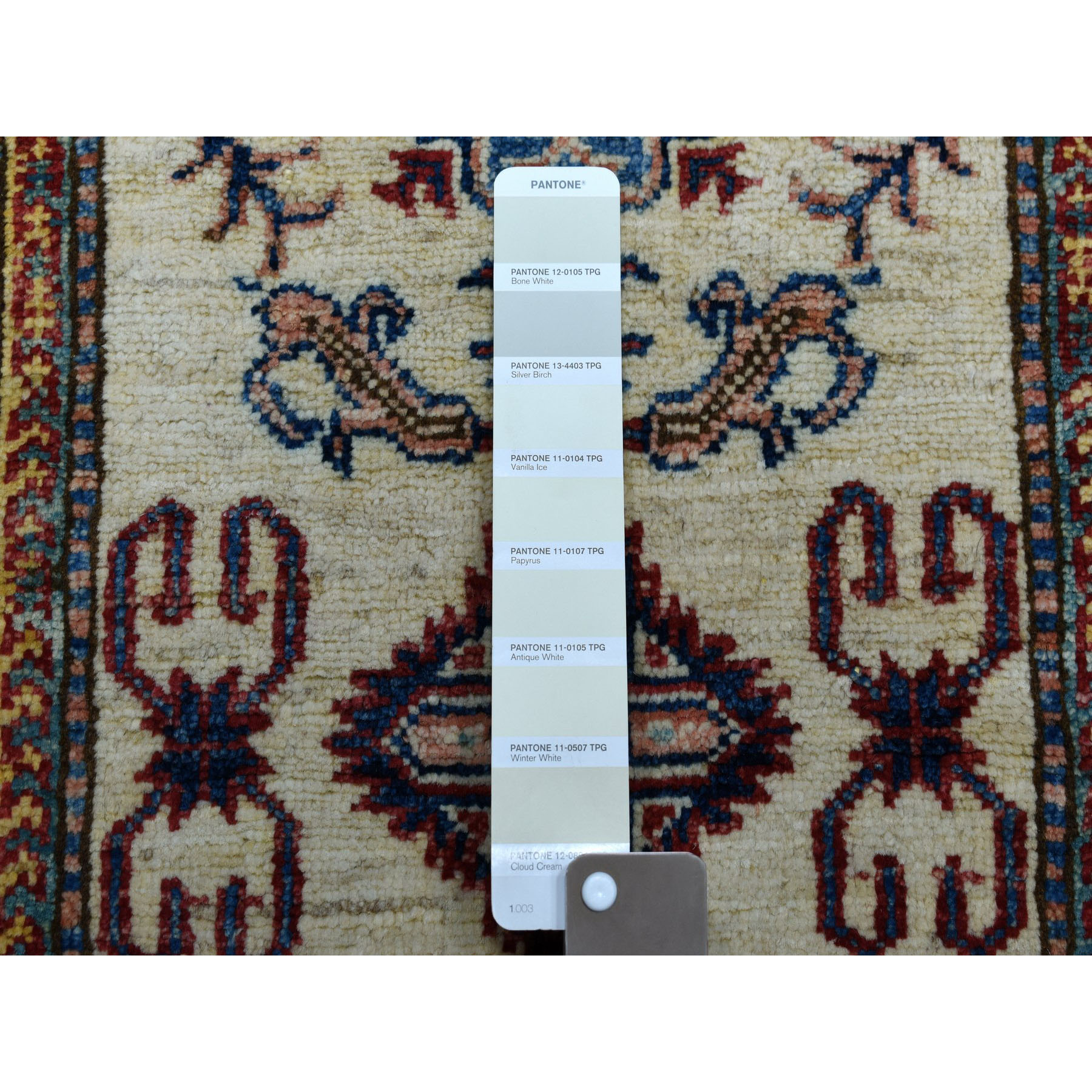 2'1"x3'2" Ivory Super Kazak Pure Wool Geometric Design Hand Woven Oriental Rug 