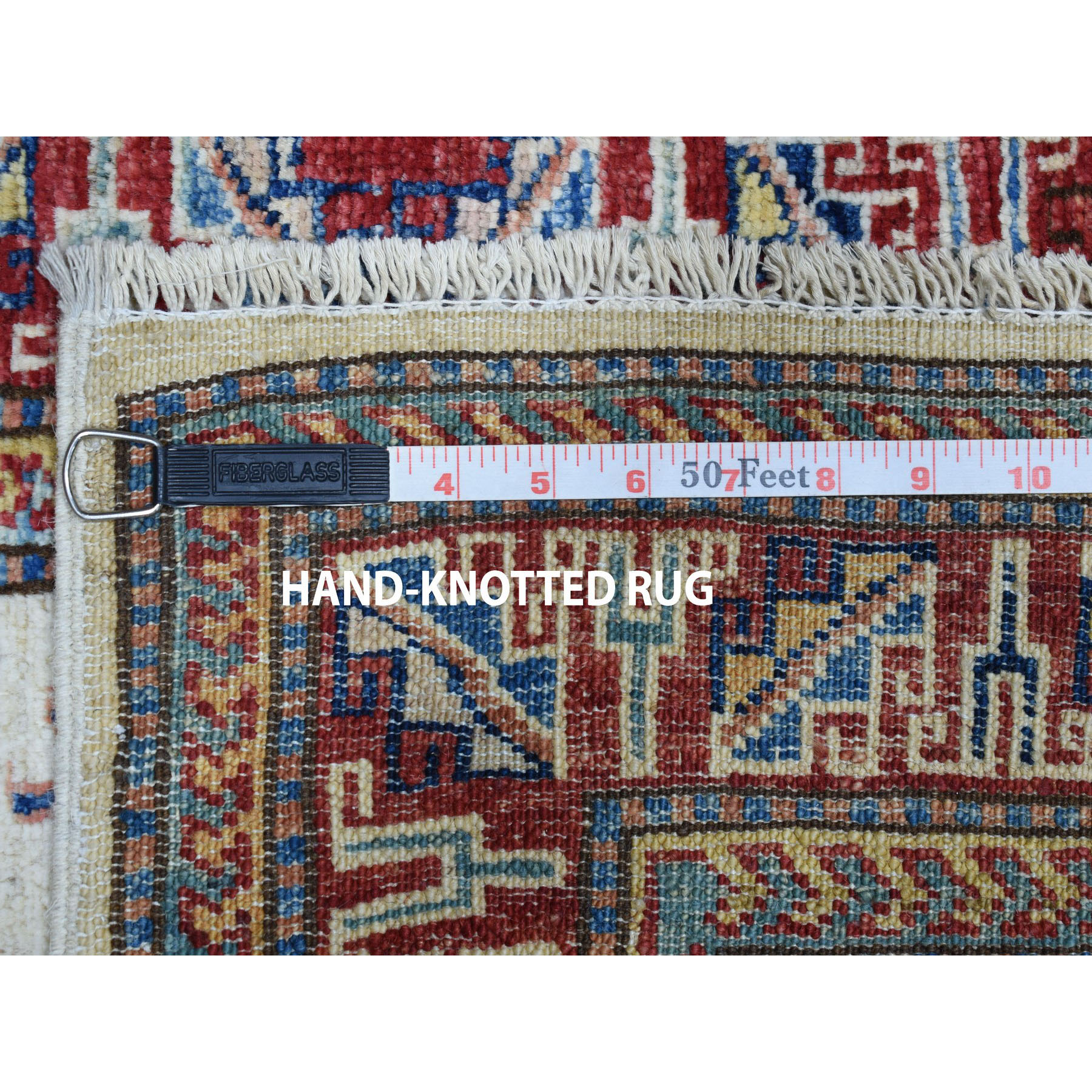 2'2"x3'1" Ivory Super Kazak Pure Wool Geometric Design Hand Woven Oriental Rug 