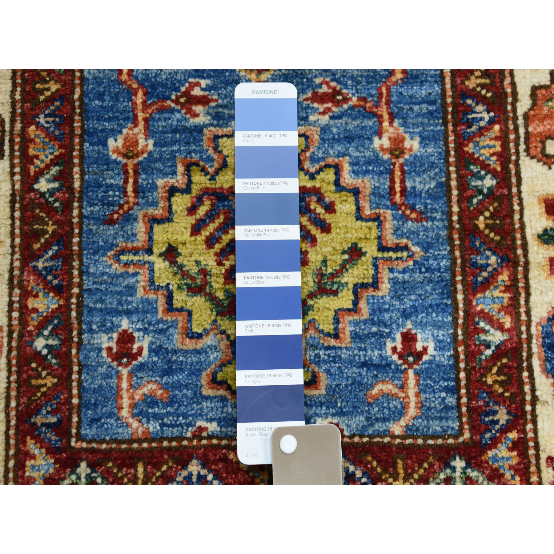 2'x3'1" Blue Super Kazak Geometric Design Pure Wool Hand Woven Oriental Rug 