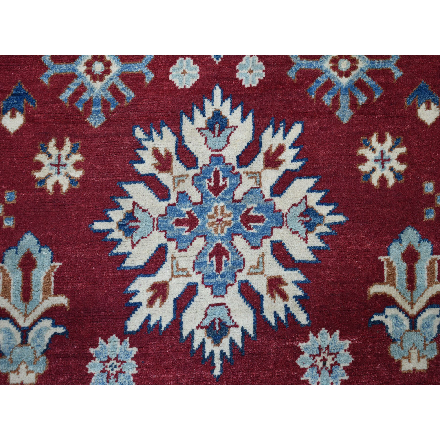 4'x5'10" Red Geometric Design Kazak Pure Wool Hand Woven Oriental Rug 