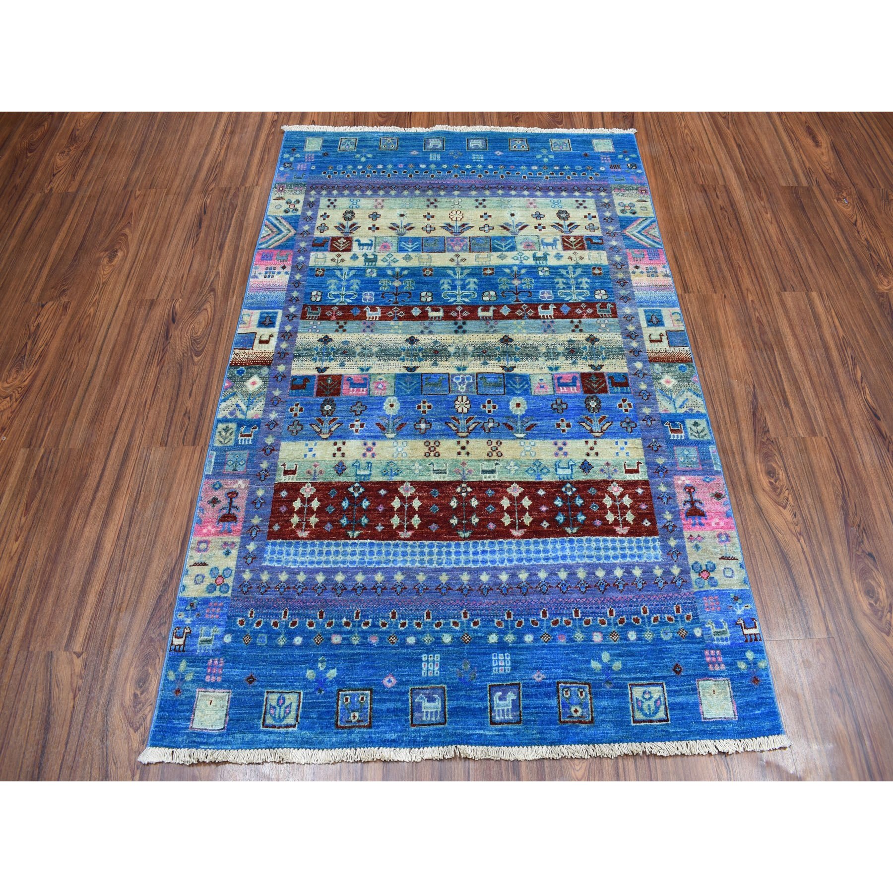 4'x5'10" Colorful Kashkuli Gabbeh Natural Dyes Pure wool Hand Woven Oriental Rug 