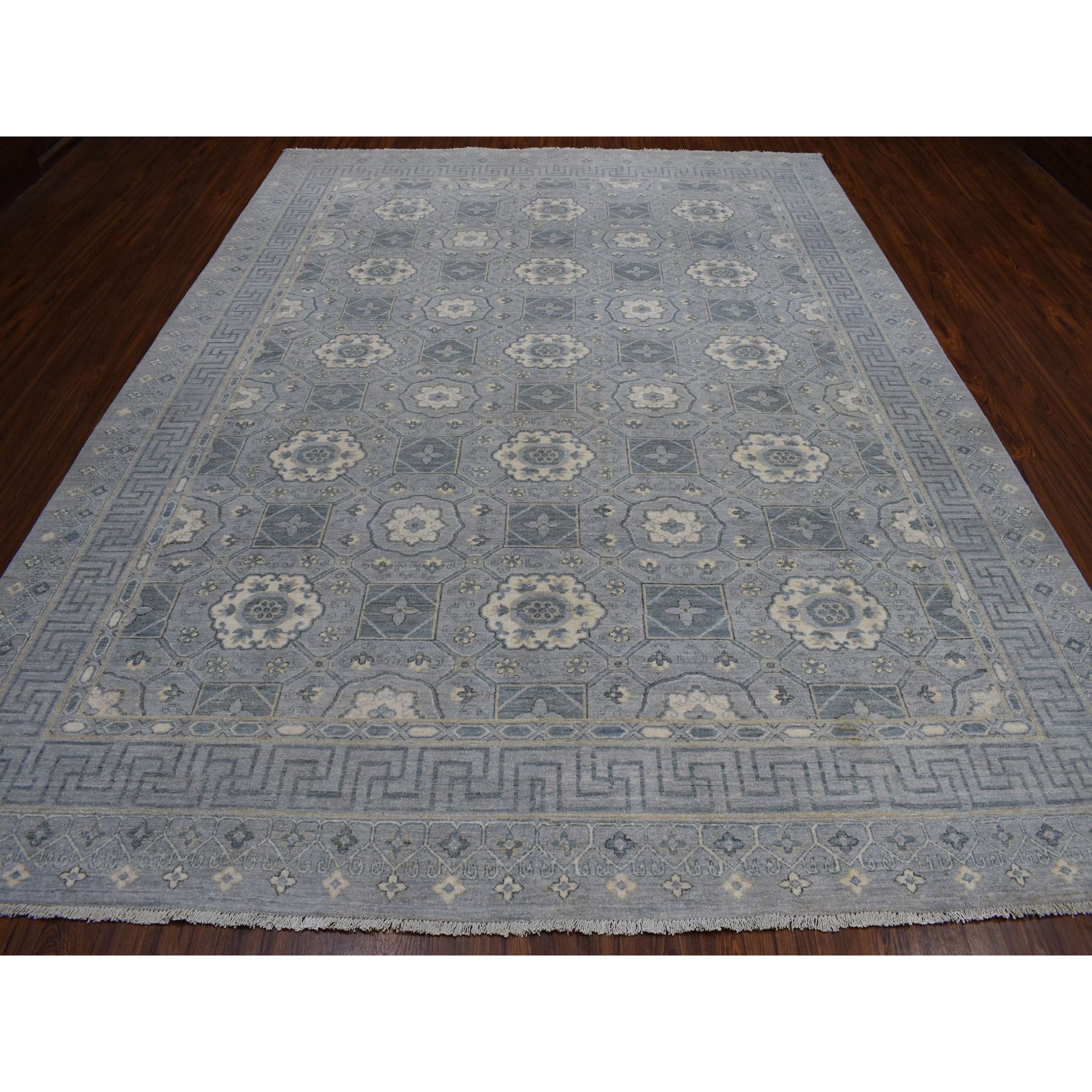 8'10"x11'8" White Wash Peshawar With Khotan Design Pure Wool Hand Woven Oriental Rug 