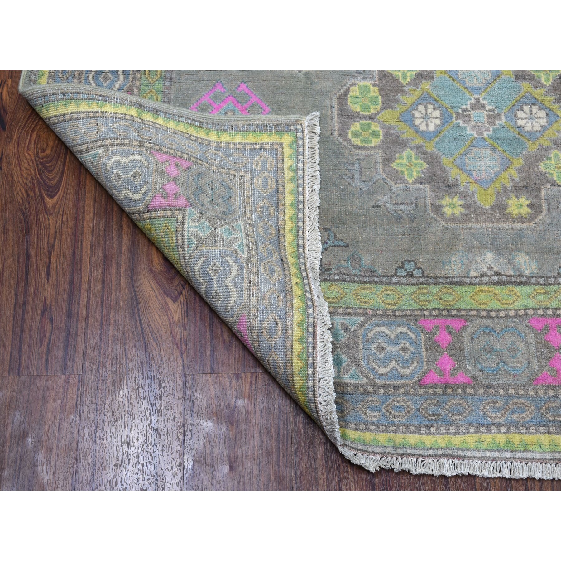 5'x6'6" Colorful Gray Fusion Kazak Pure Wool Geometric Design Hand Woven Oriental Rug 