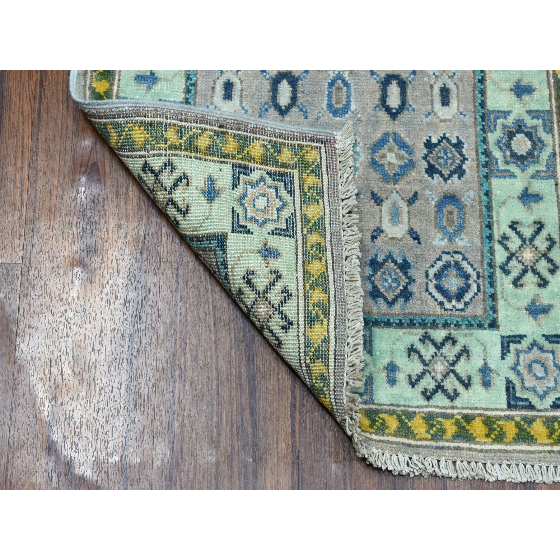 2'x2'10" Colorful Gray Fusion Kazak Pure Wool Geometric Design Hand Woven Oriental Rug 