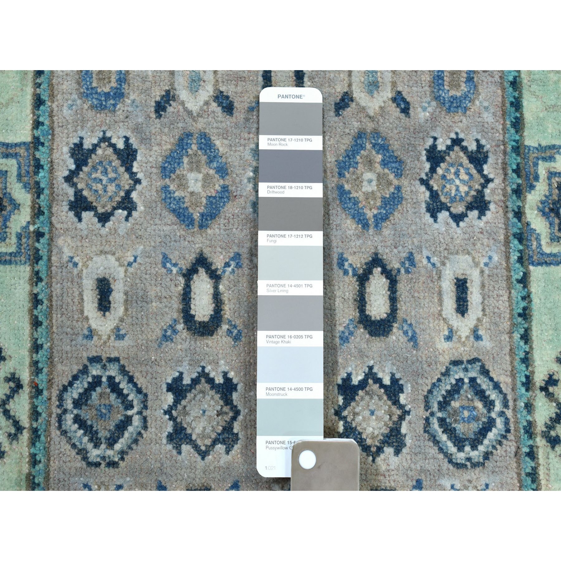 2'x2'10" Colorful Gray Fusion Kazak Pure Wool Geometric Design Hand Woven Oriental Rug 