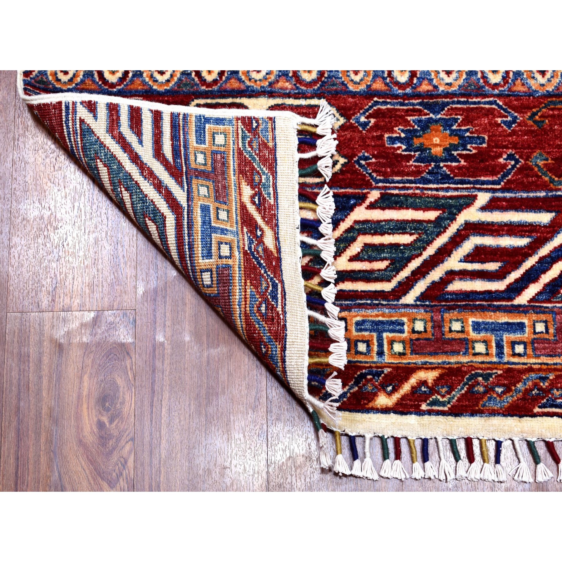 2'4"x9'1" Khorjin Design Runner Blue Super Kazak Tribal Pure Wool Hand Woven Oriental Rug 