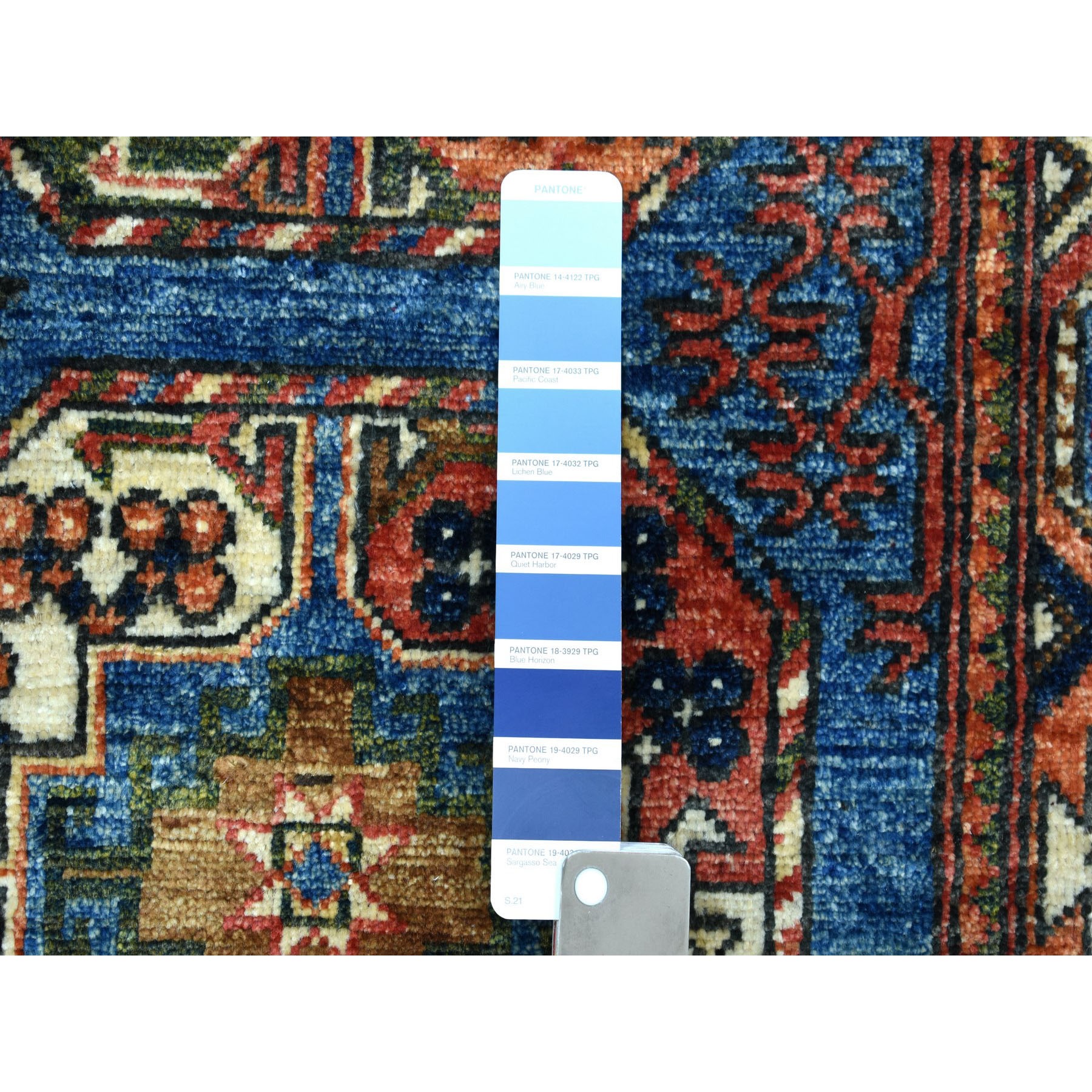 2'8"x9'2" Blue Afghan Ersari Runner Elephant Feet Design Pure Wool Hand Woven Oriental Rug 