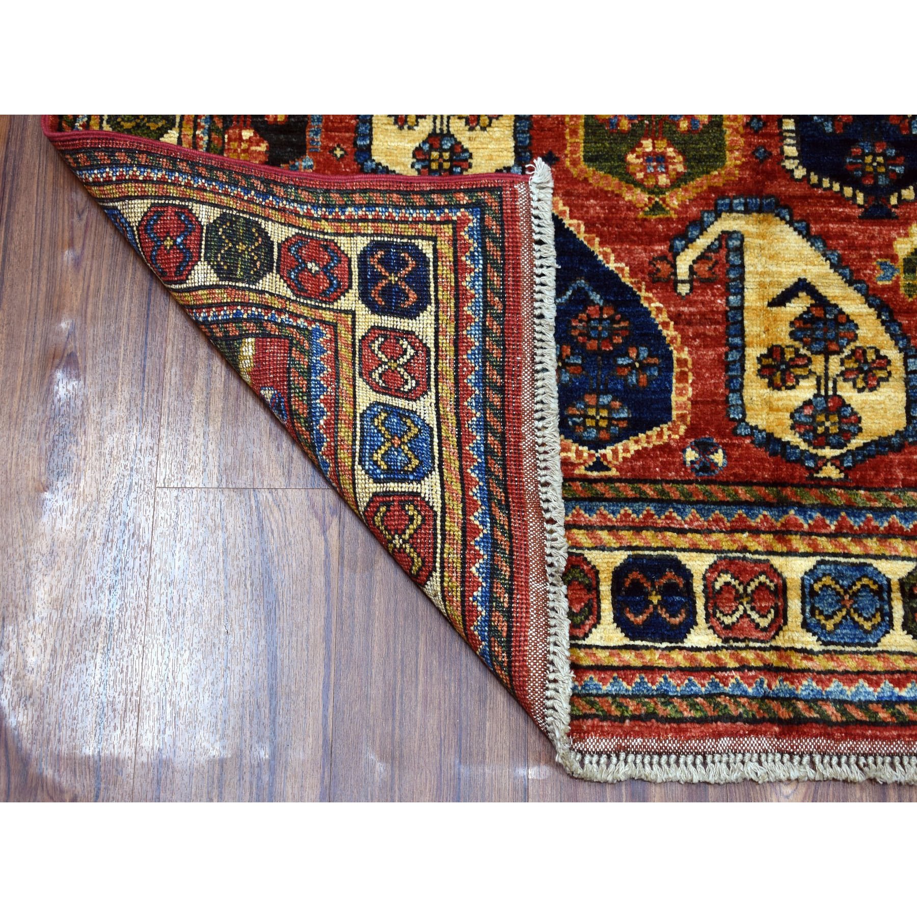 4'1"x6'1" Red Afghan Turkoman Ersari Paisley Design Hand Woven Pure Wool Oriental Rug 