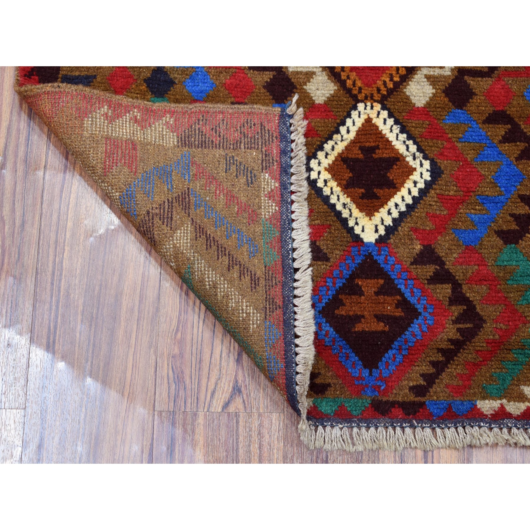 3'x4'6" Brown Hand Woven Tribal Design Colorful Afghan Baluch Pure Wool Oriental Rug 