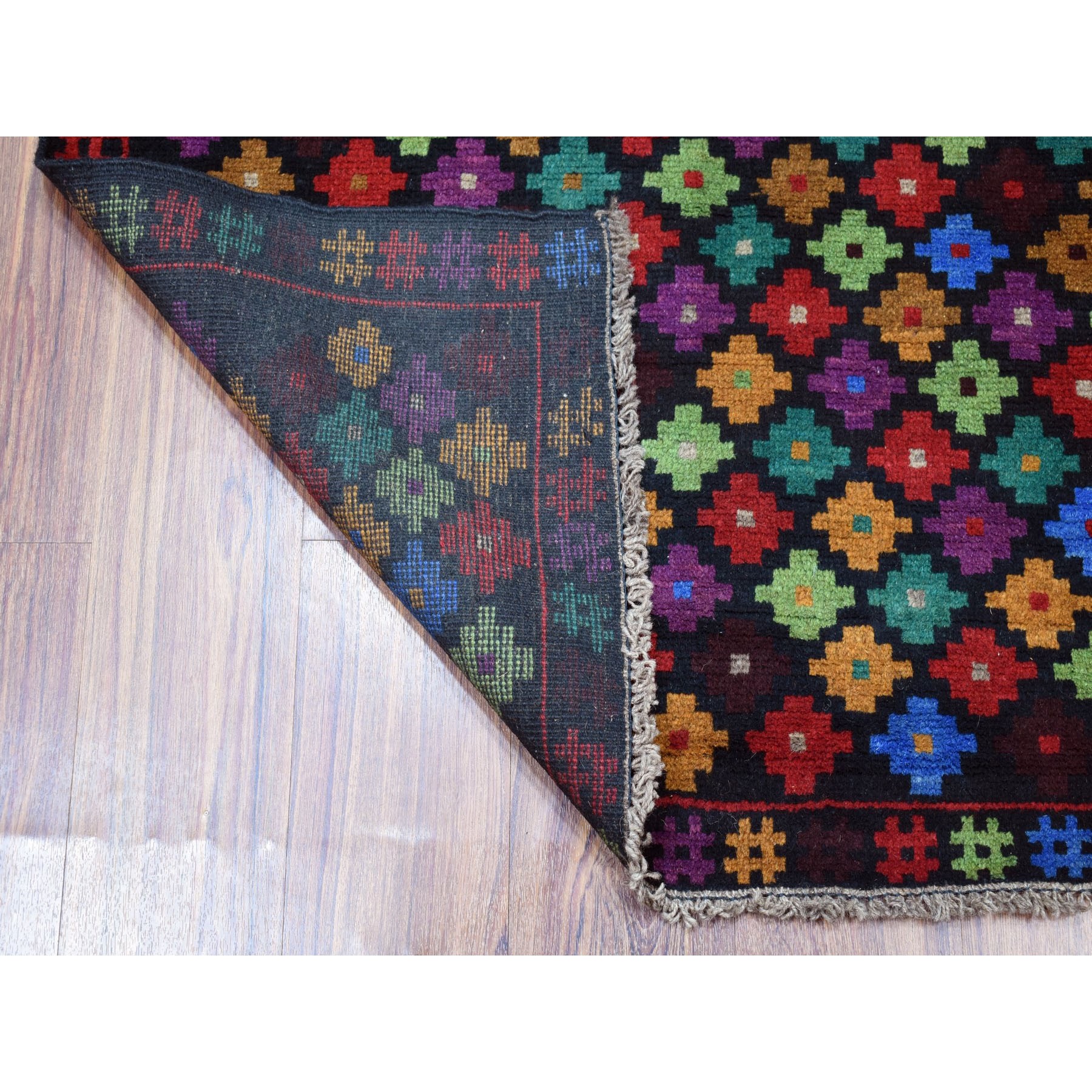 3'5"x5' Colorful Afghan Baluch All Over Design Hand Woven Pure Wool Oriental Rug 