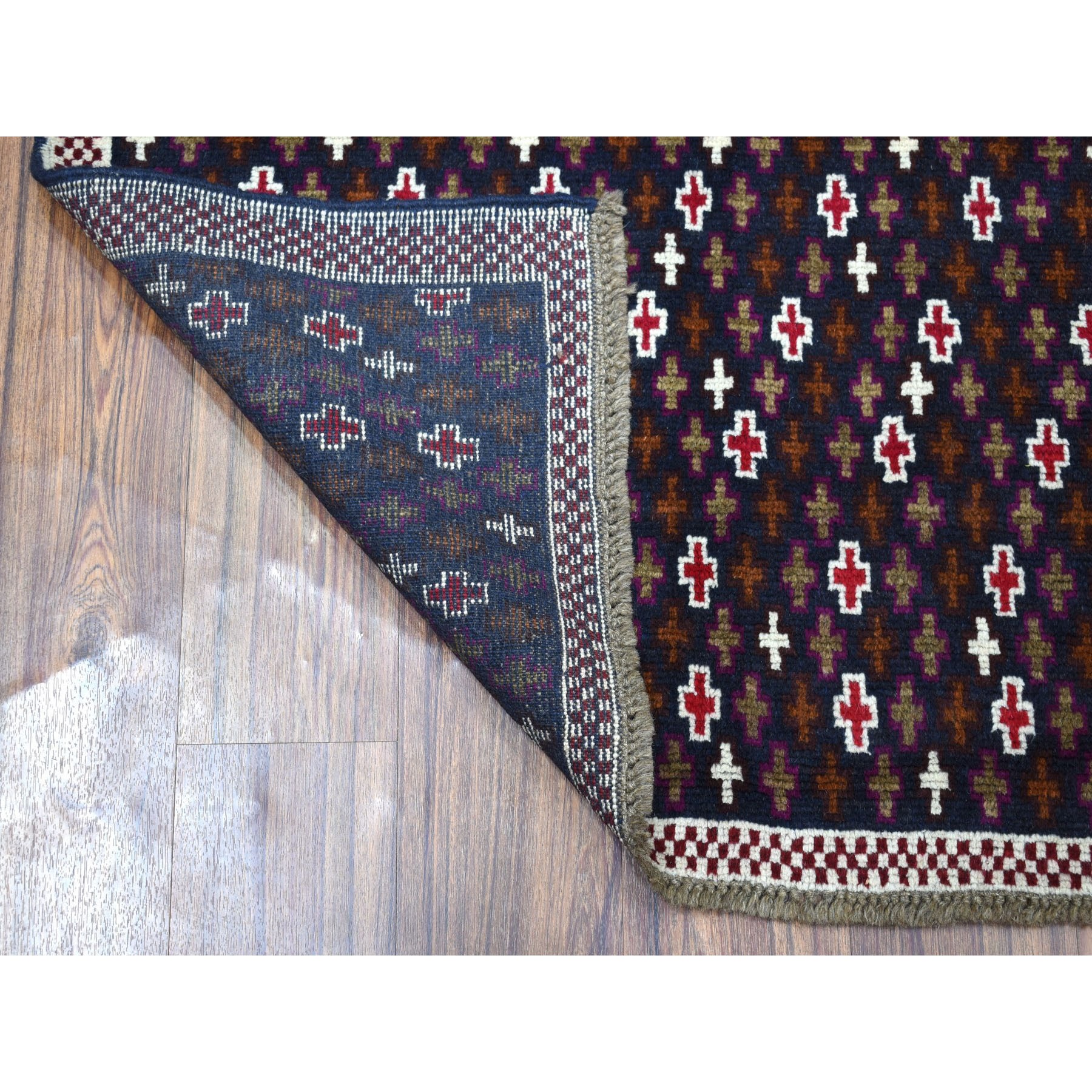 3'4"x4'6" Blue All Over Design Colorful Afghan Baluch Pure Wool Hand Woven Rug 