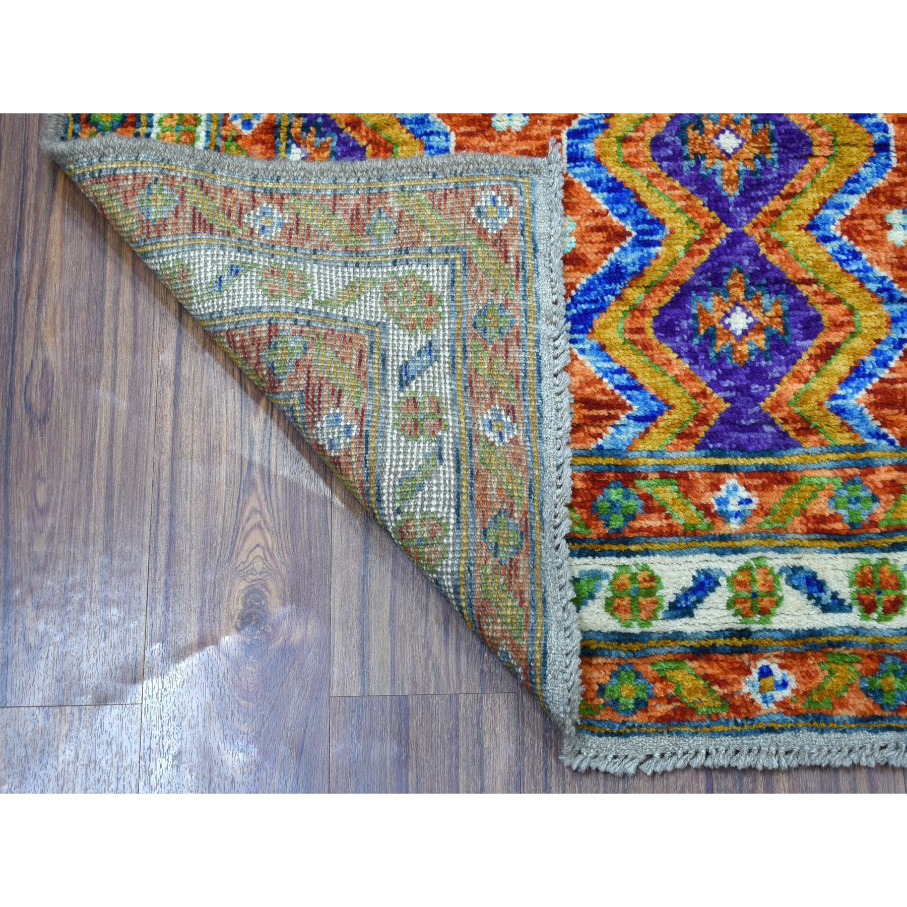 4'x5'10" Orange Colorful Afghan Baluch Tribal Design Hand Woven Pure Wool Oriental Rug 