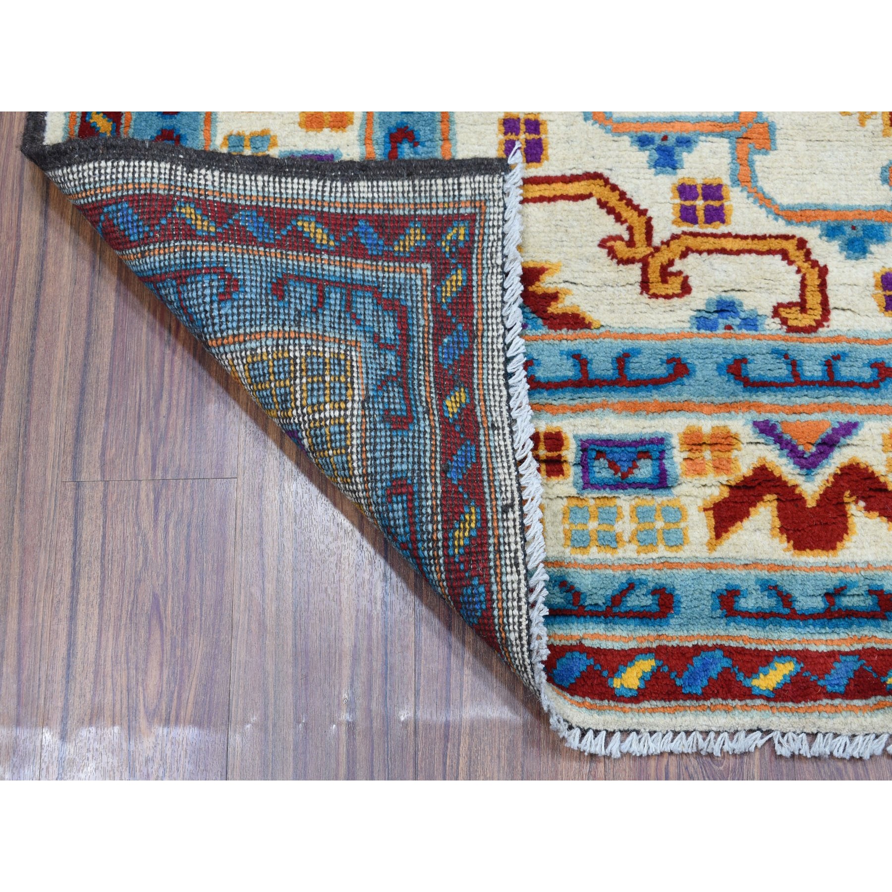 5'8"x7'8" Ivory Colorful Afghan Baluch Hand Woven Tribal Design Pure Wool Oriental Rug 
