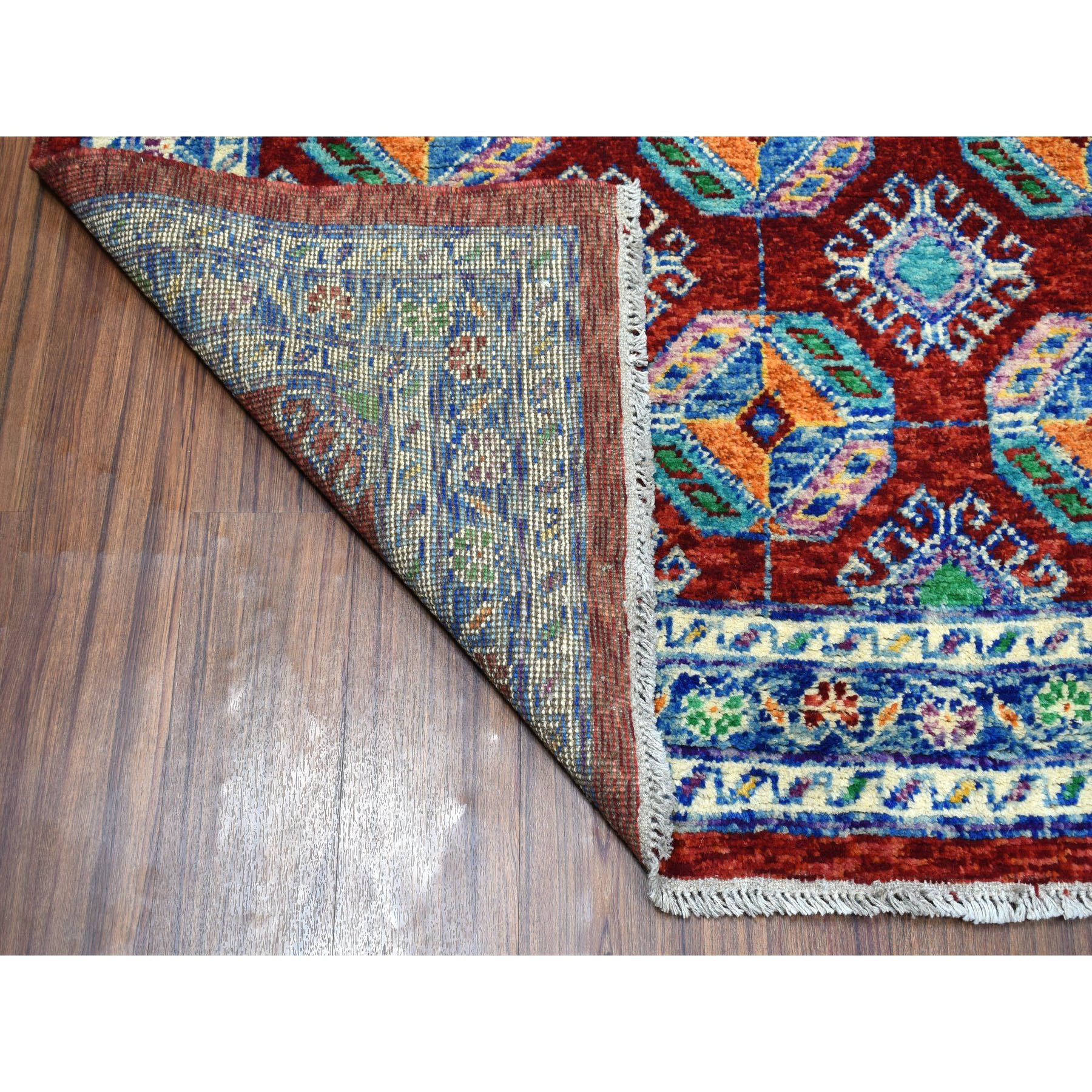 6'9"x8'7" Red Elephant Feet Design Colorful Afghan Baluch Hand Woven Pure Wool Oriental Rug 