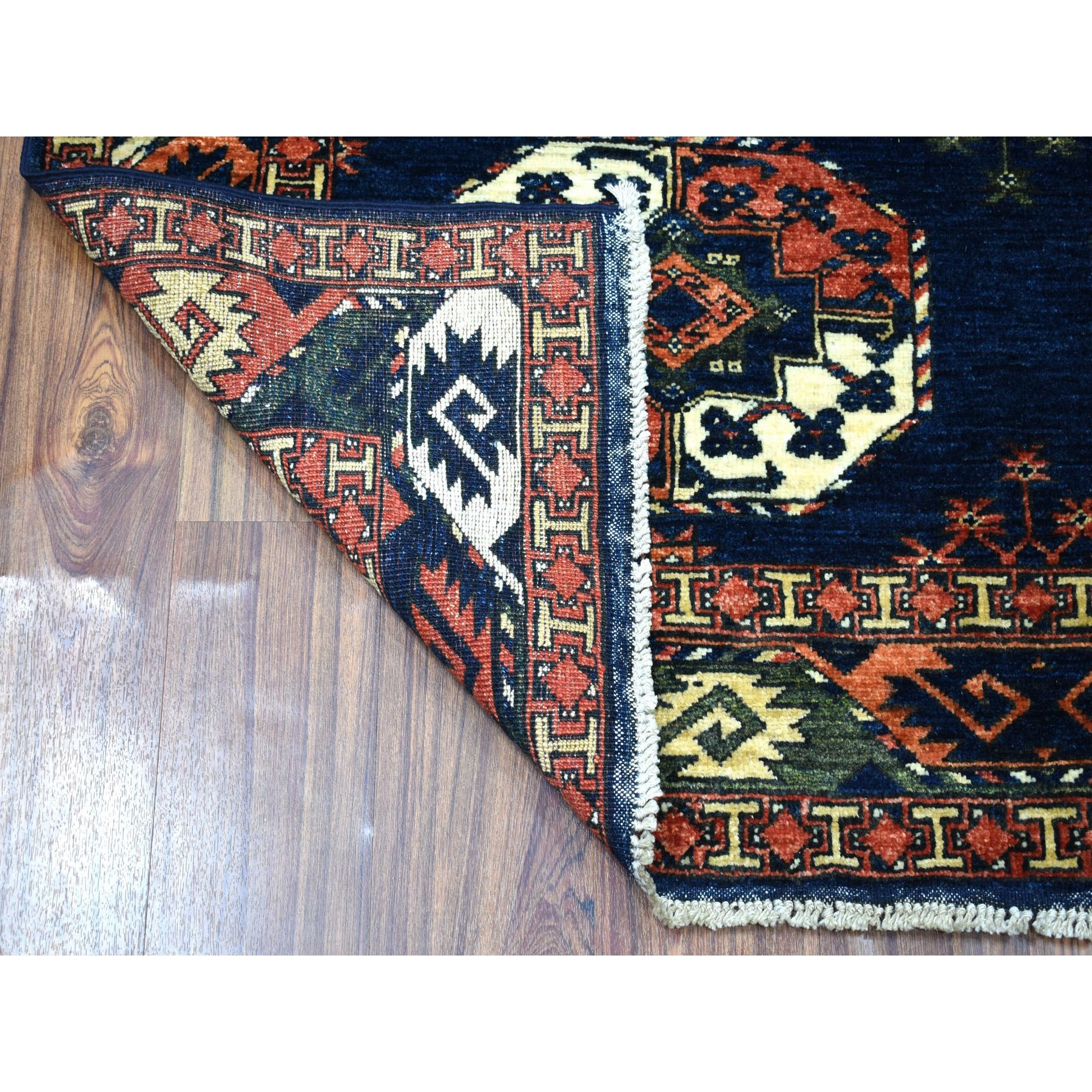 5'x6'6" Blue Elephant Feet Design Afghan Ersari Hand Woven Pure Wool Oriental Rug 