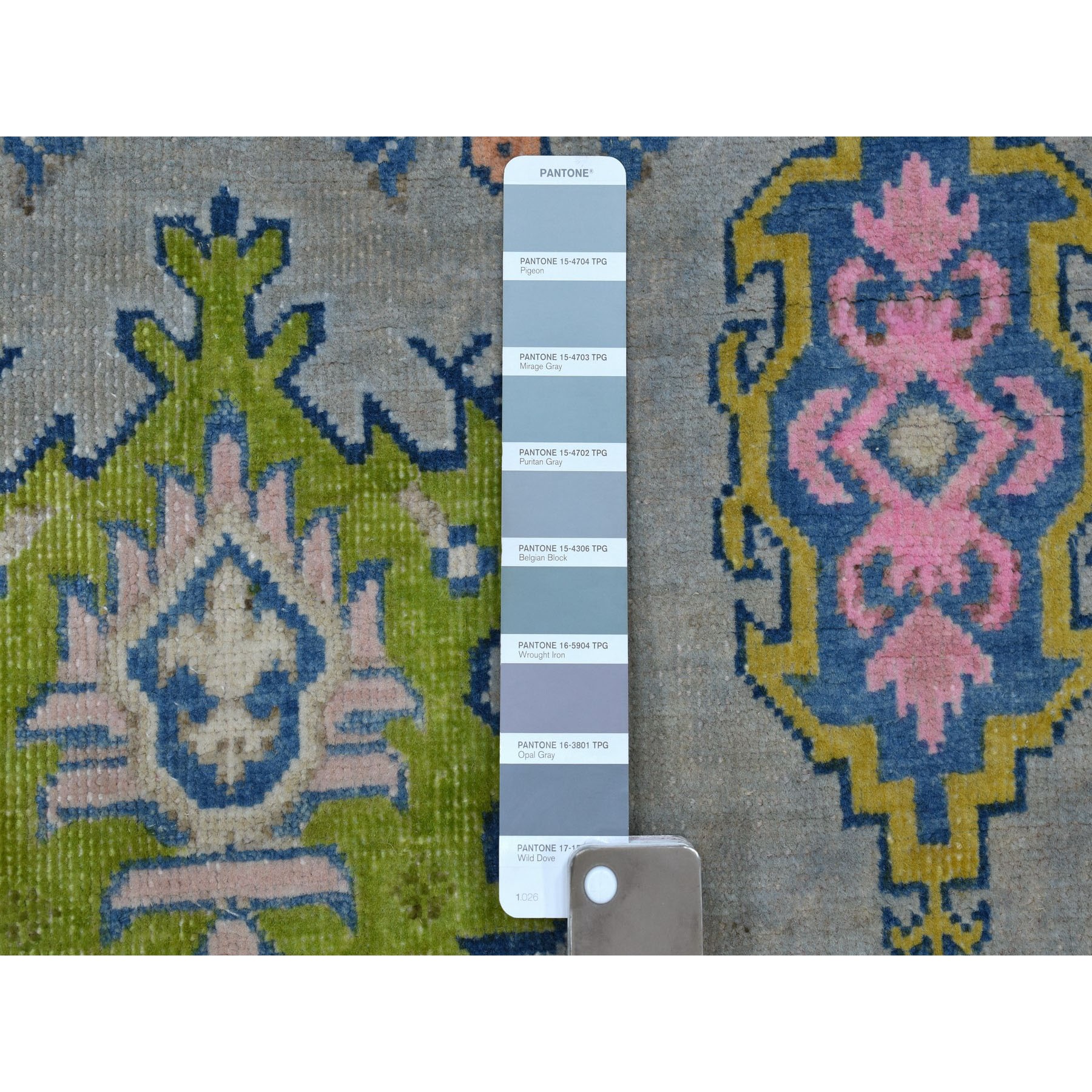 3'10"x5'5" Colorful Gray Fusion Kazak Pure Wool Geometric Design Hand Woven Oriental Rug 