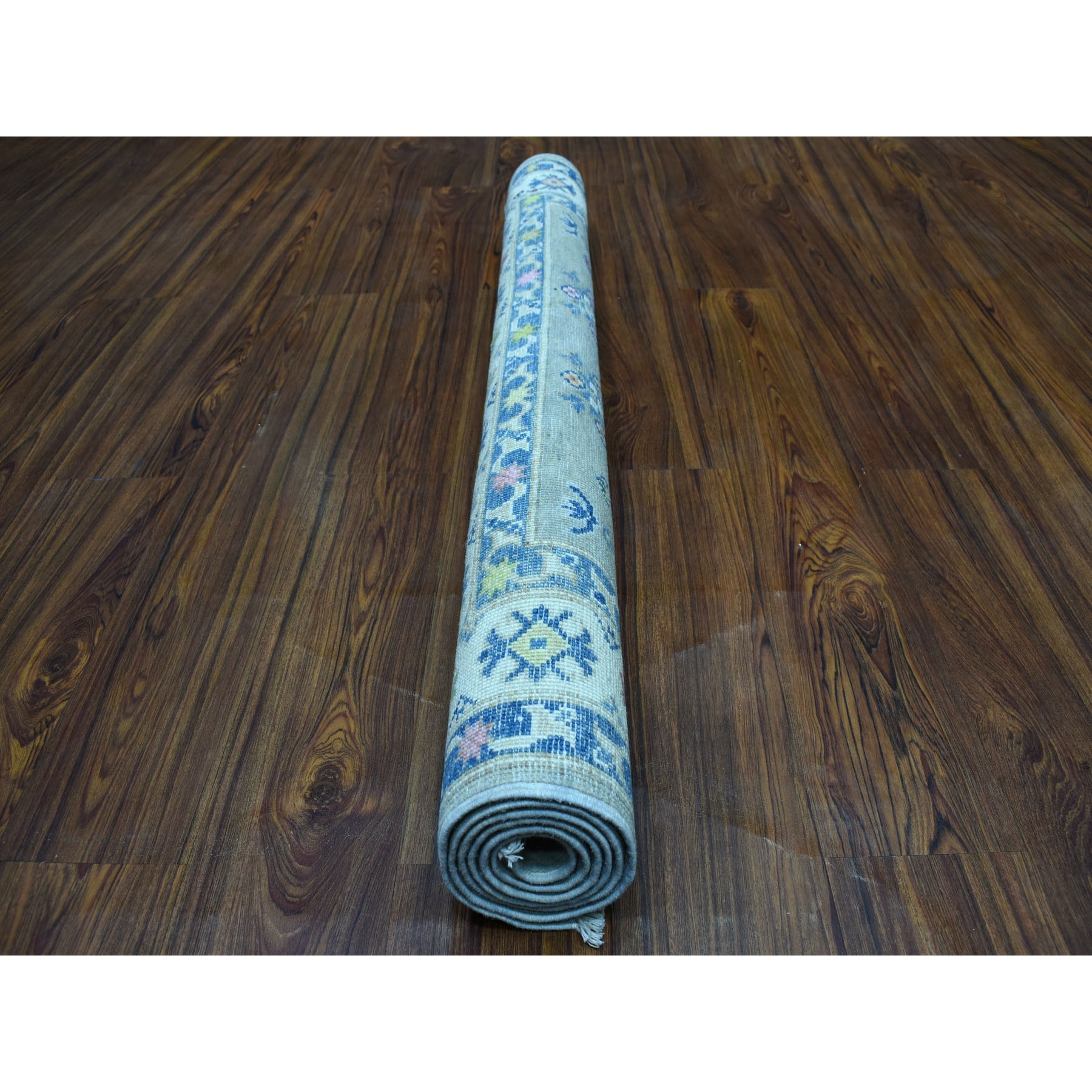 3'10"x5'5" Colorful Gray Fusion Kazak Pure Wool Geometric Design Hand Woven Oriental Rug 