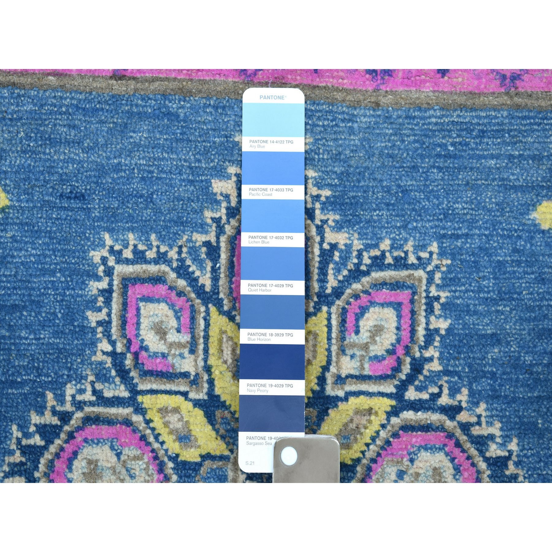 4'x6'4" Colorful Blue Fusion Kazak Pure Wool Hand Woven Oriental Rug 