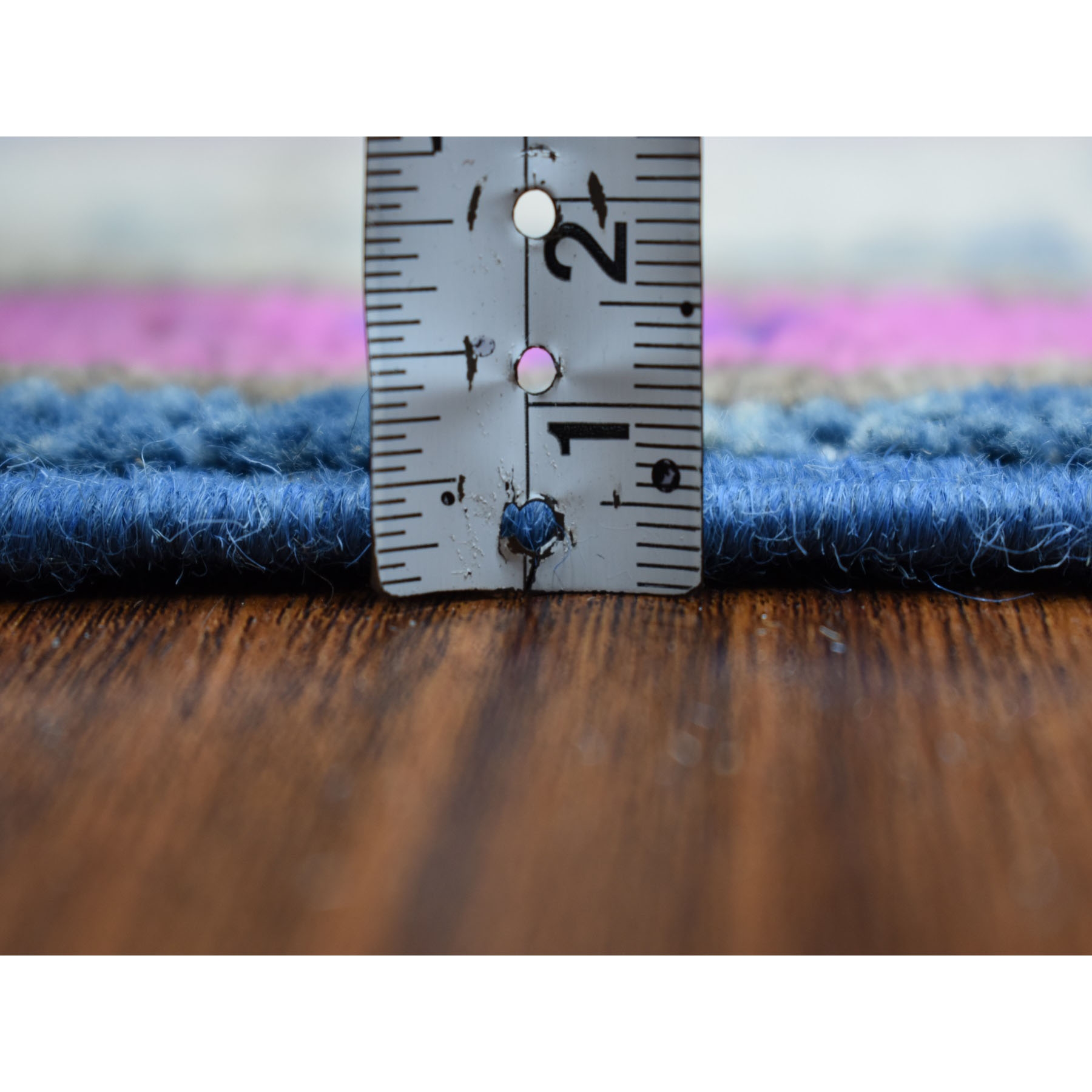 4'x6'4" Colorful Blue Fusion Kazak Pure Wool Hand Woven Oriental Rug 