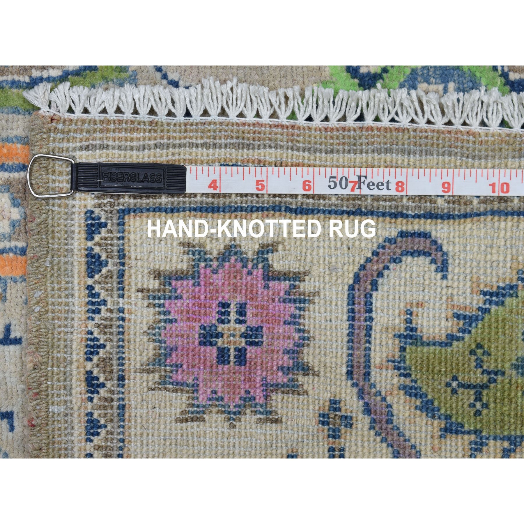 4'x5'9" Colorful Gray Fusion Kazak Pure Wool Geometric Design Hand Woven Oriental Rug 