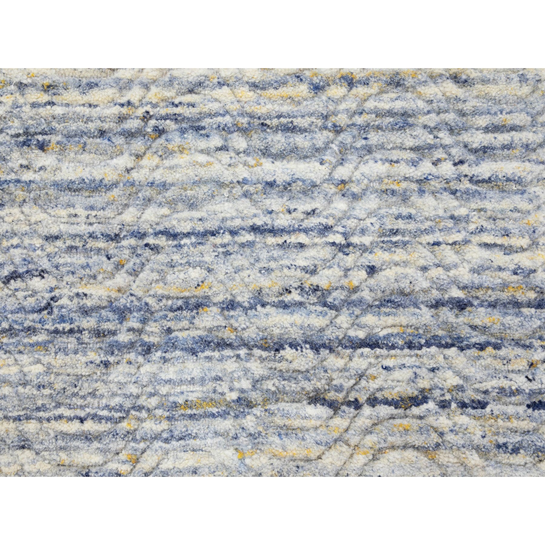 2'6"x8' Blue Variegated Textured Design Hand Loomed Runner Pure Wool Modern Oriental Rug 
