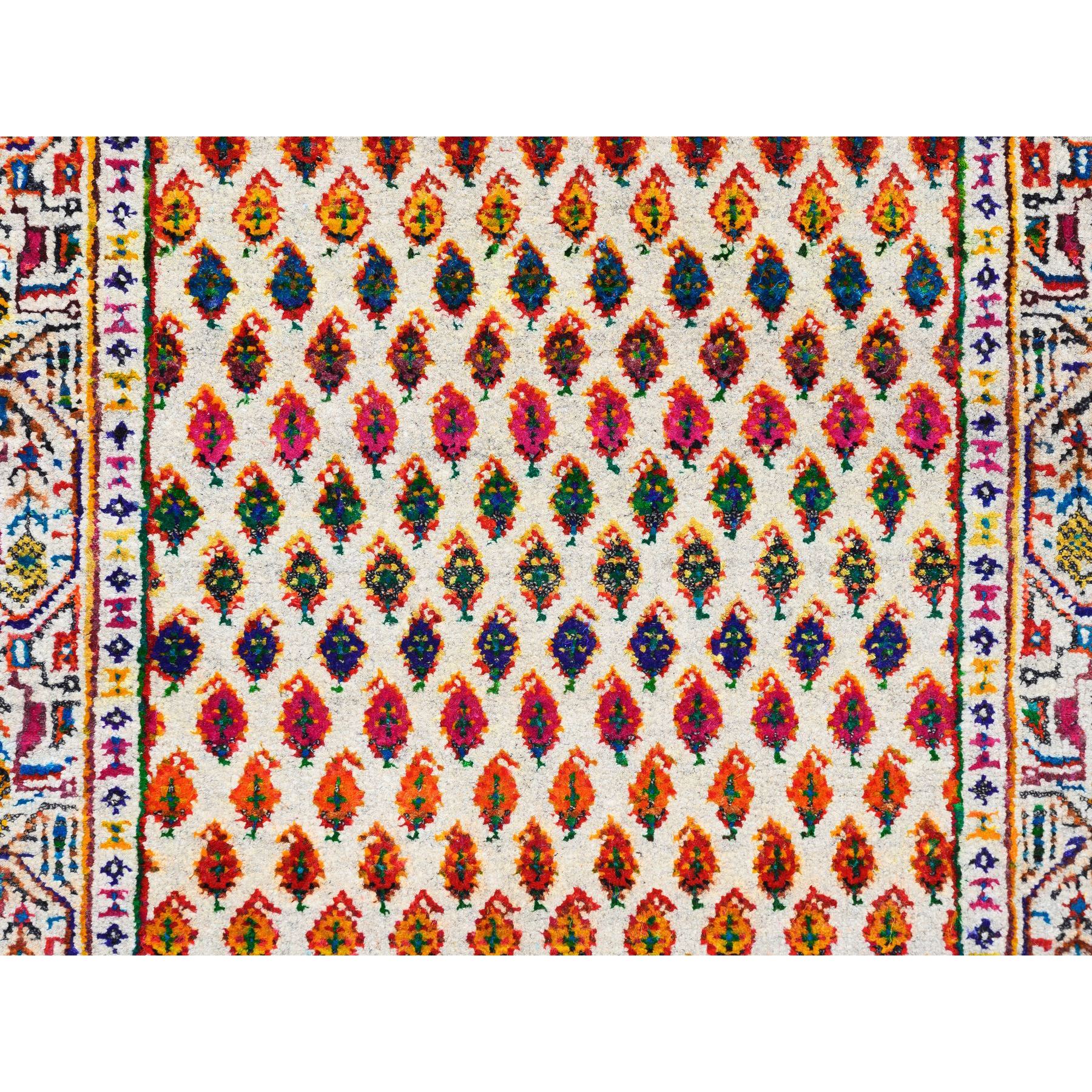 2'4"x10'2" Colorful Wool And Sari Silk Sarouk Mir Inspired With Multiple Borders Hand Woven Oriental Runner Rug 