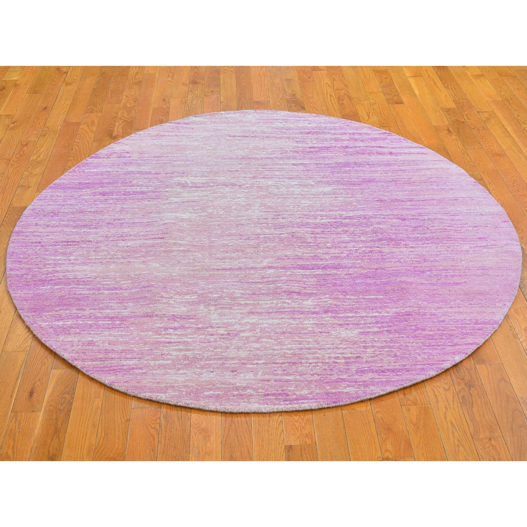 6'x6' Pink Pure Wool Ombre Design Zero Pile Hand Woven Round Oriental Rug 