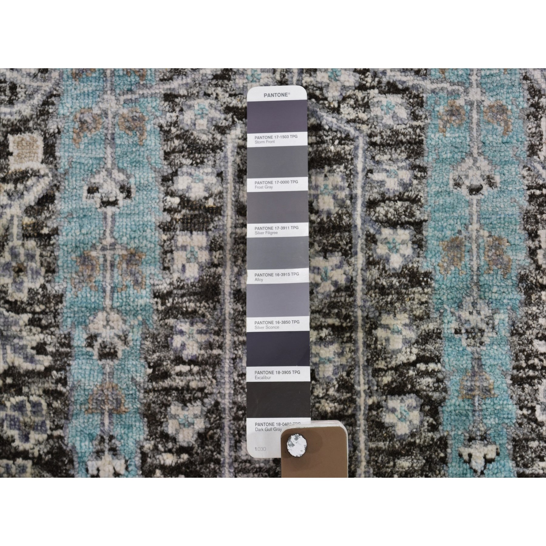 2'7"x10'1" Charcoal Black Cypress Tree Design Silk with Textured Wool Hand Woven Runner Oriental Rug 