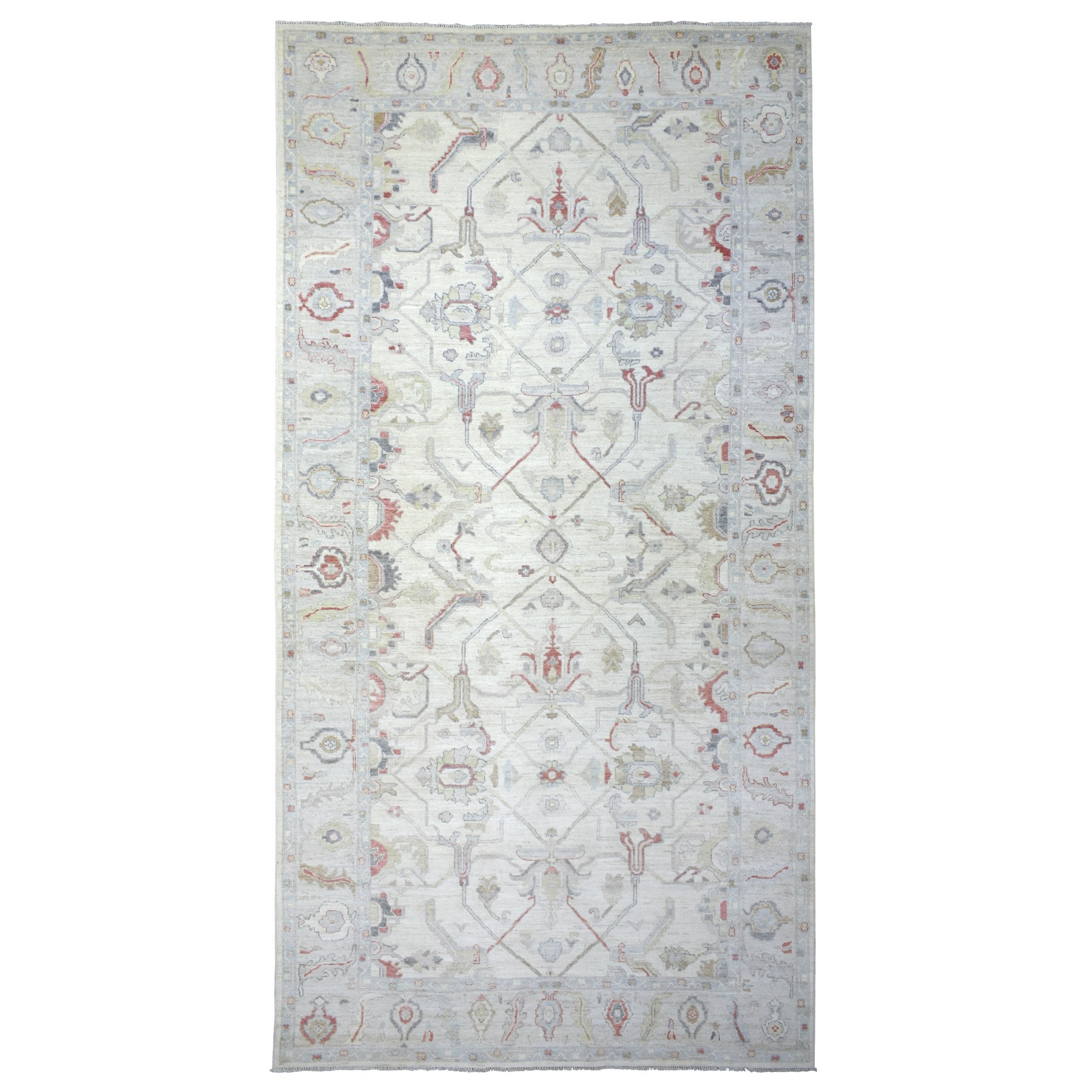 7'9"x16'3" Ivory Angora Ushak Natural Dyes, Flowing And Open Design, Afghan Wool Hand Woven Overisize Oriental Rug 