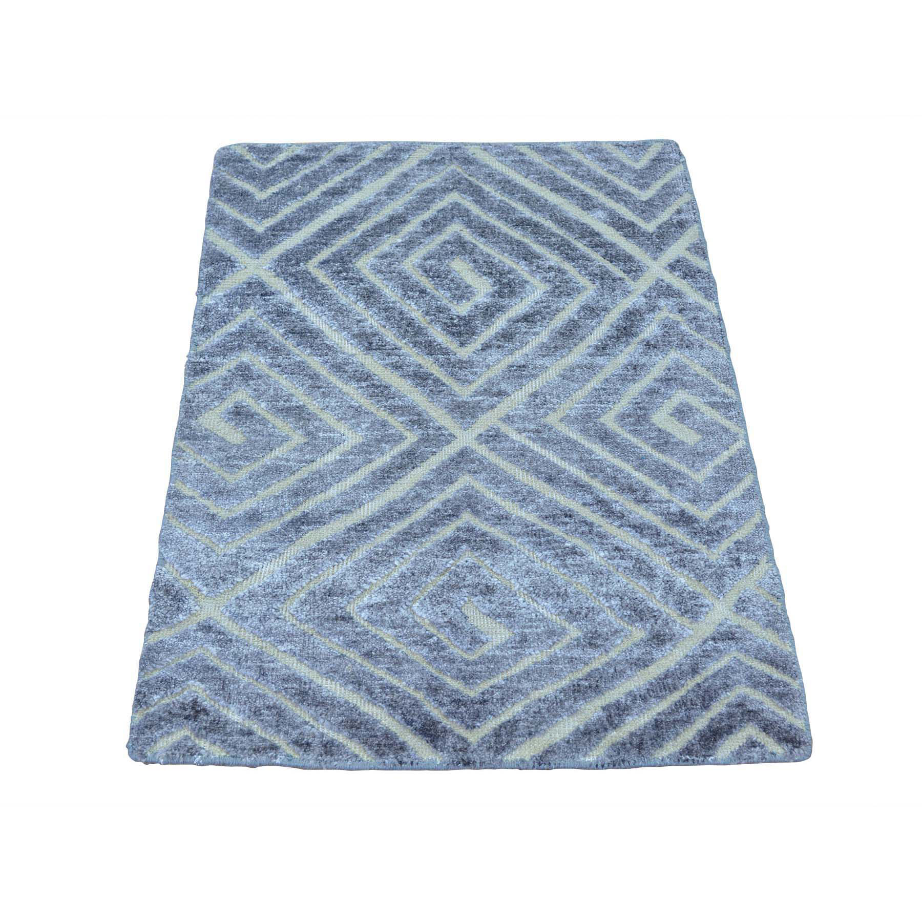 2' x 3' Wool and Silk High and Low Pile Modern Hand Woven Rug 
