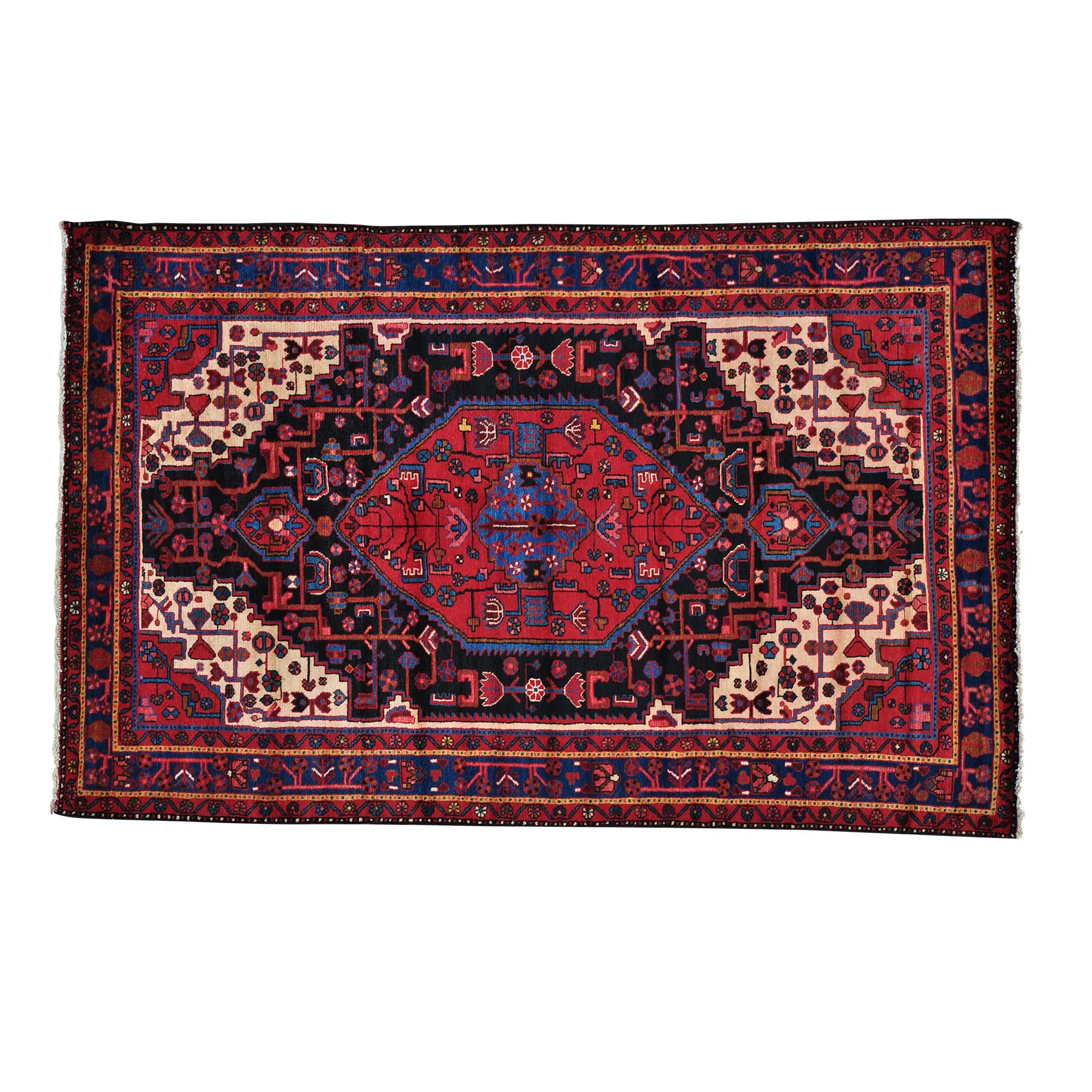 5'1"x8' Persian Nahavand Pure Wool Hand Woven Full Pile Oriental Rug 