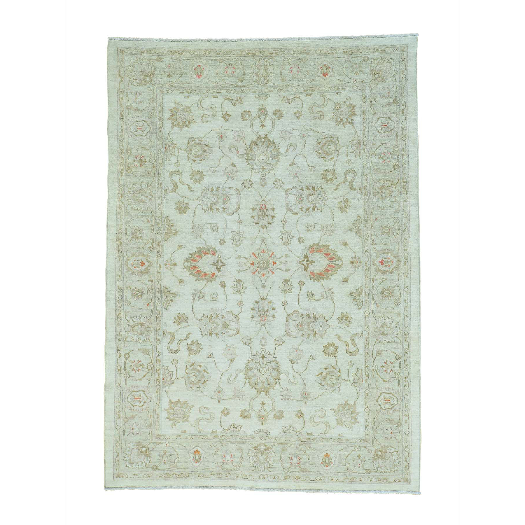 6'x8'9" Oushak Ivory Pure Wool White Wash Hand Woven Oriental Rug 