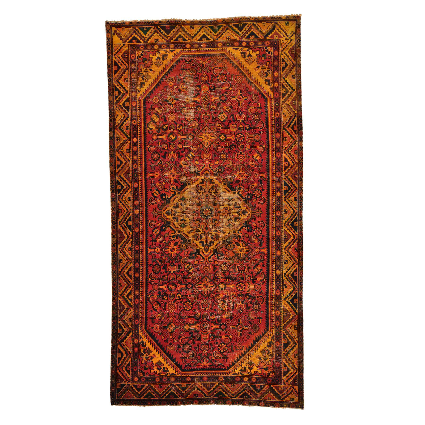 4'10"x9'7" Semi Antique Persian Hamadan Wide Runner Overdyed Vintage Rug 