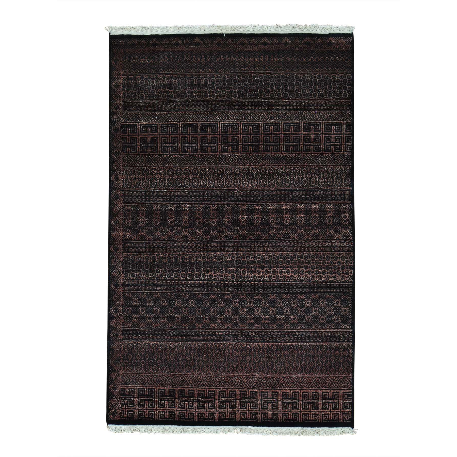 3'9"x6' Pure Wool Modern Gabbeh Tone on Tone Hand Woven Oriental Rug 