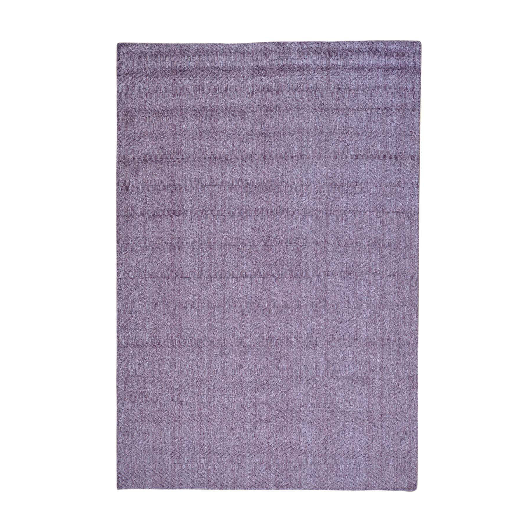 6'1"x9' Purple Wool and Silk Tone on Tone Hand Loomed Rug 