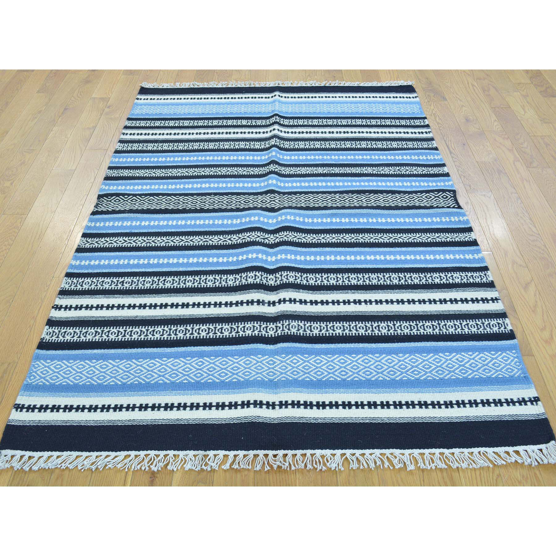 3'10"x6'1" Striped Flat Weave Durie Kilim Hand Woven Oriental Rug 