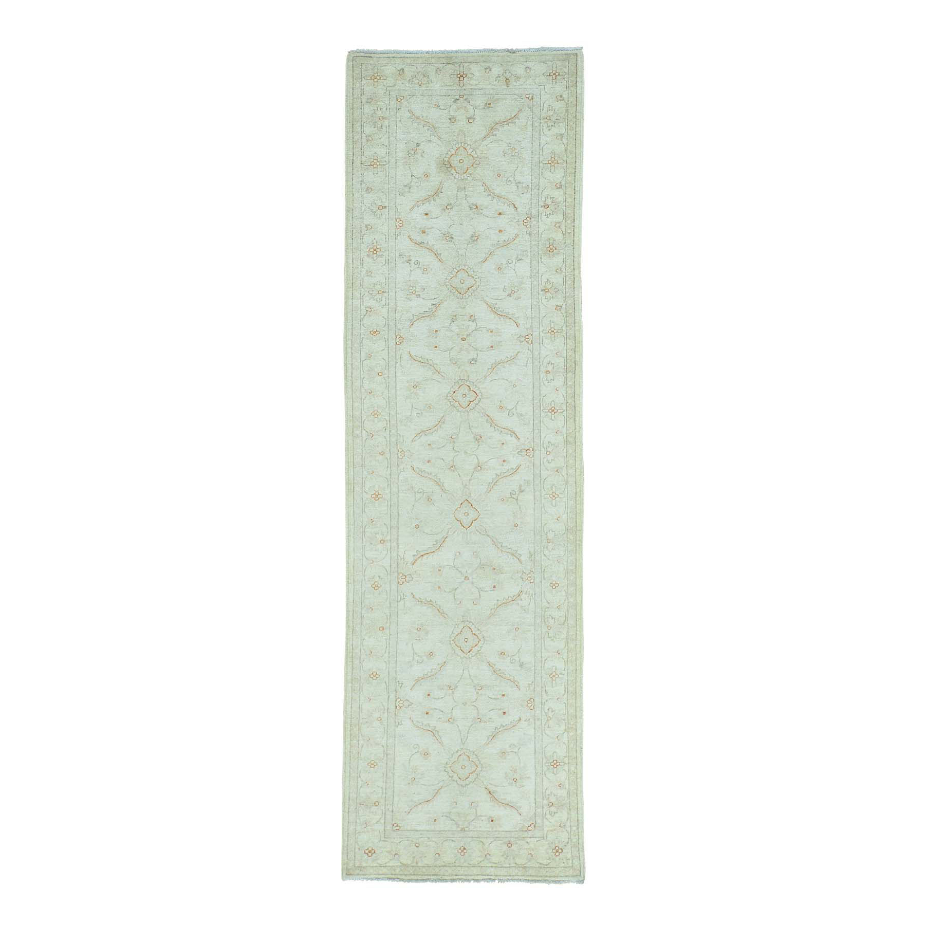 3'x10'1" White Wash Peshawar Runner Hand Woven Oriental Rug 