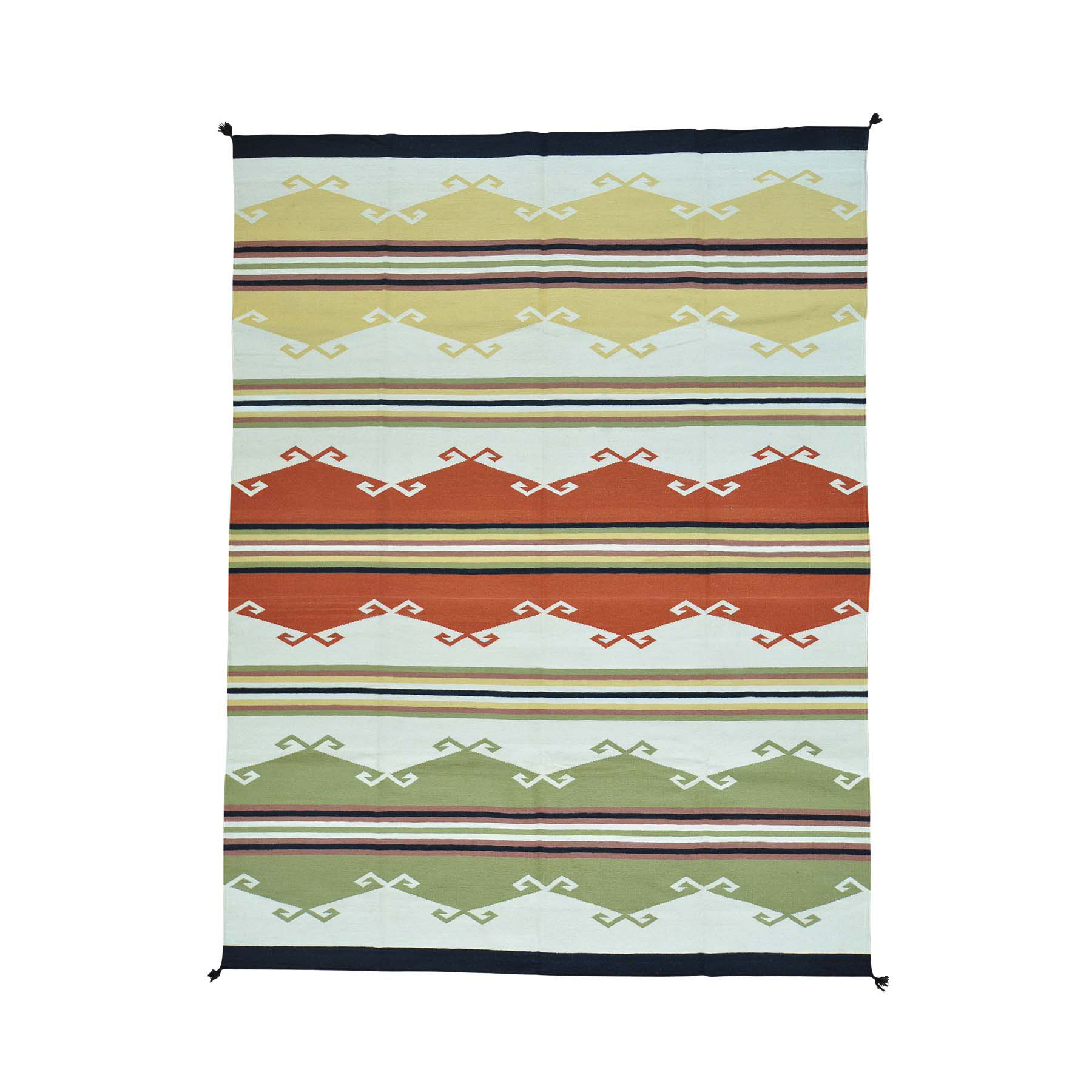 9'2"x12' Pure Wool Flat Weave Navajo Design Hand Woven Oriental Rug 
