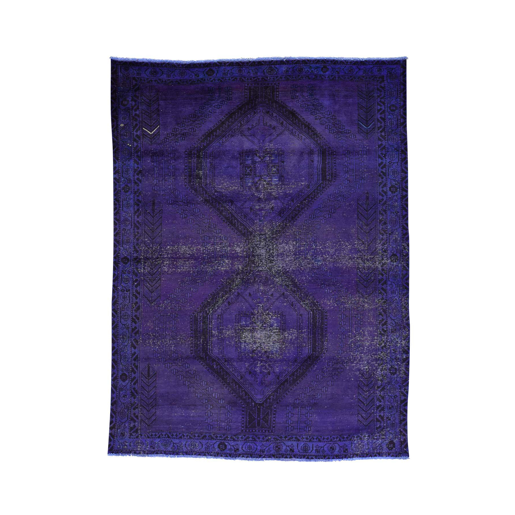 6'1"x8'1" Purple Hand Woven Overdyed Persian Hamadan Vintage Rug 