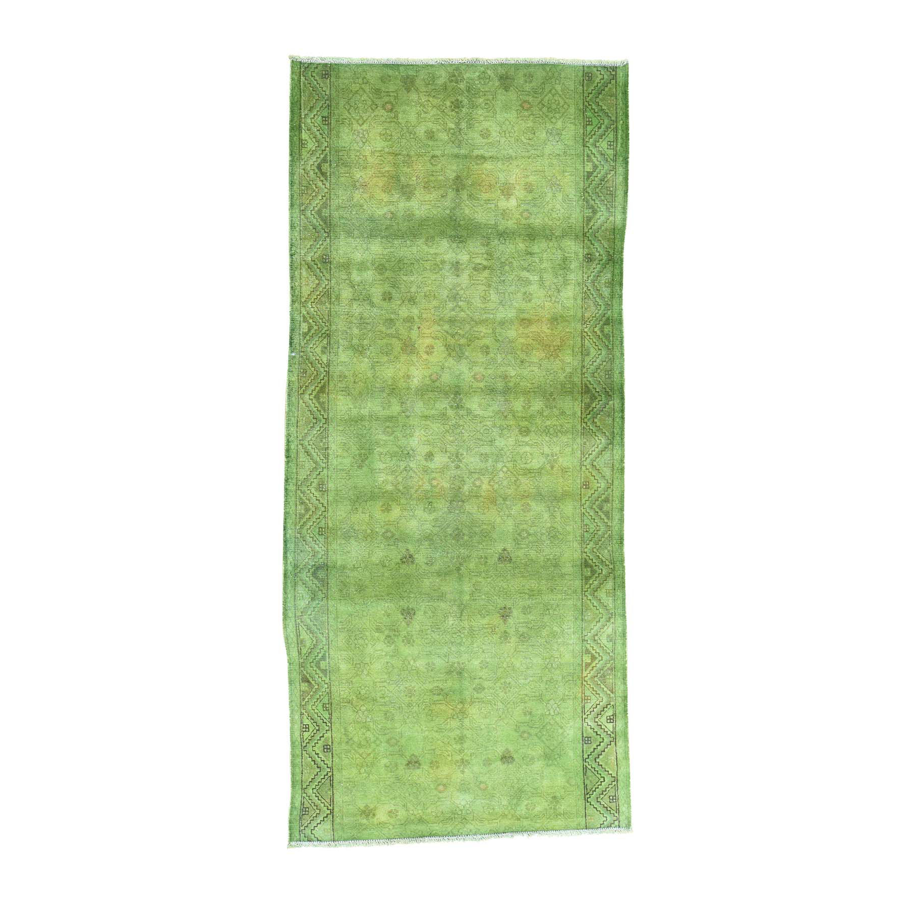 3'7"x8' Wide Runner Overdyed Persian Hamadan Fragment Vintage Oriental Rug 