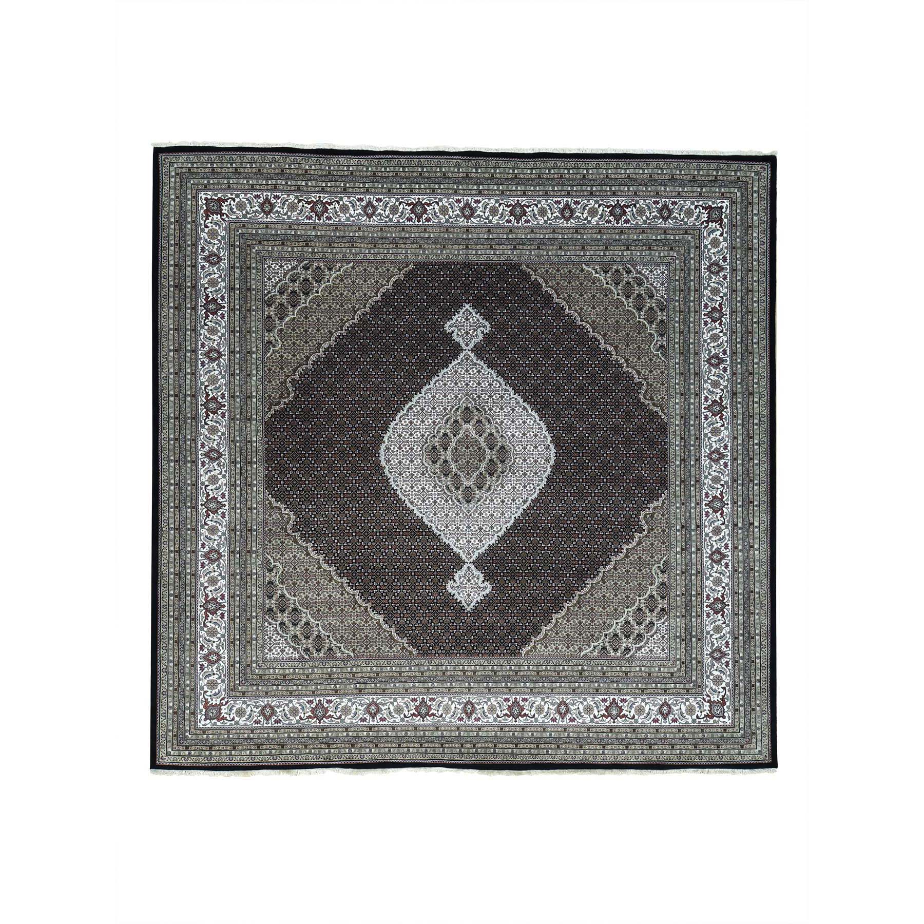 12'x12' Square Hand Woven Wool and Silk Tabriz Mahi Oriental Rug 