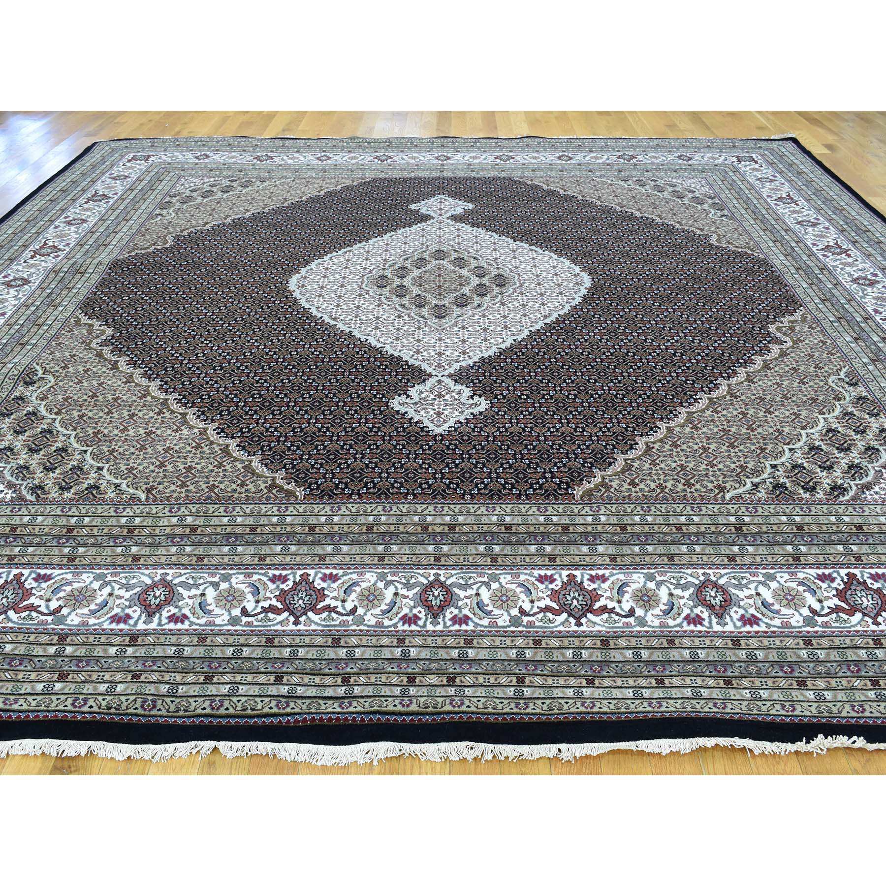 12'x12' Square Hand Woven Wool and Silk Tabriz Mahi Oriental Rug 