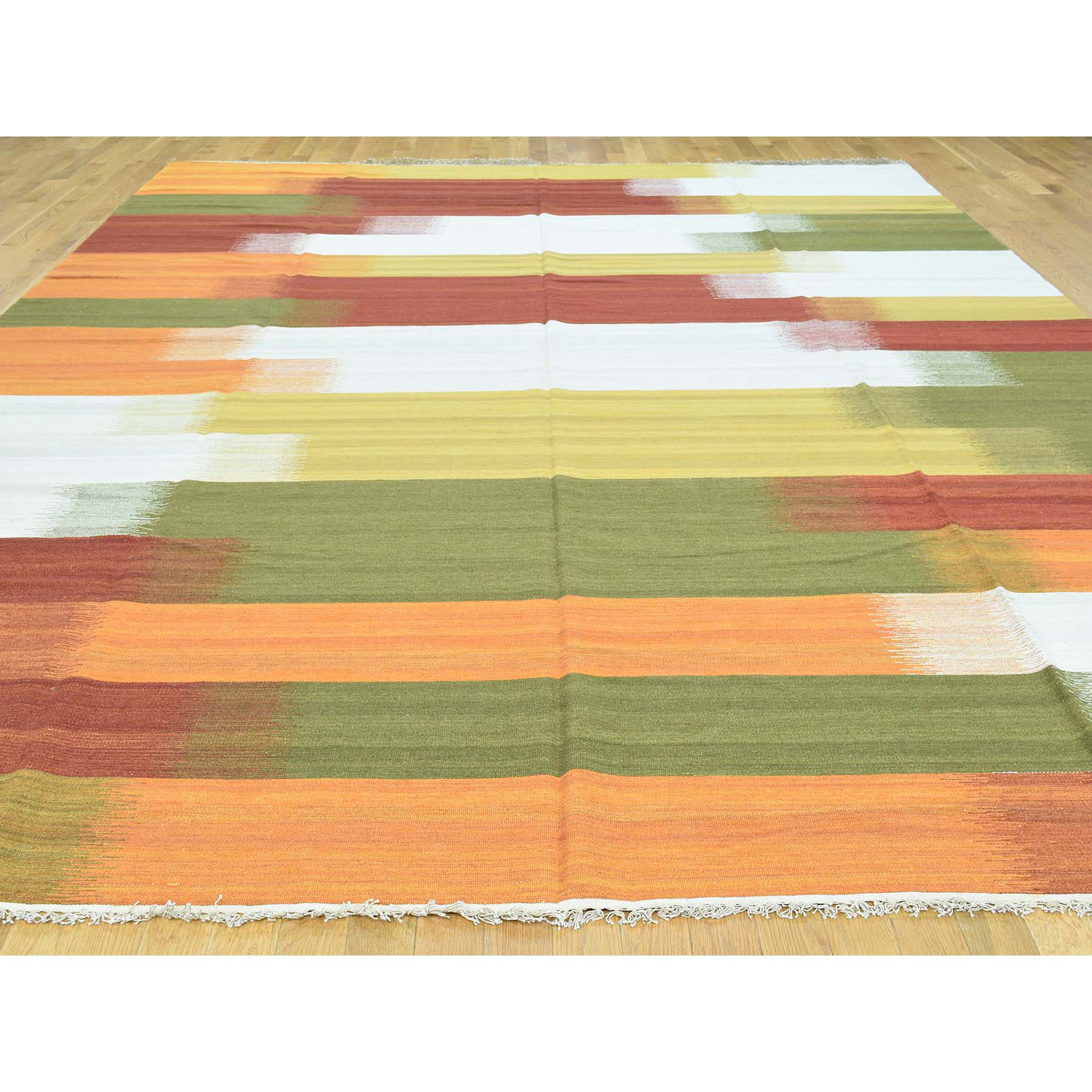 10'x14'3" Hand-Woven Flat Weave Colorful Durie Kilim Pure Wool Carpet 